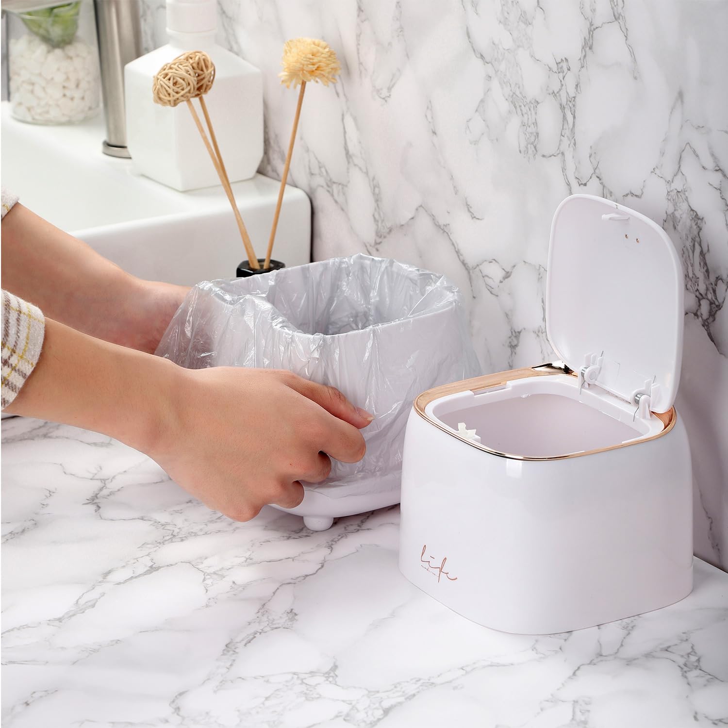 Mini Trash Can for Desk & Car - Portable Pop Up Trash Bin with Locking Lid for Office, Camping, SUV, Travel | Small Wastebasket for Home, Office & Vehicle Use