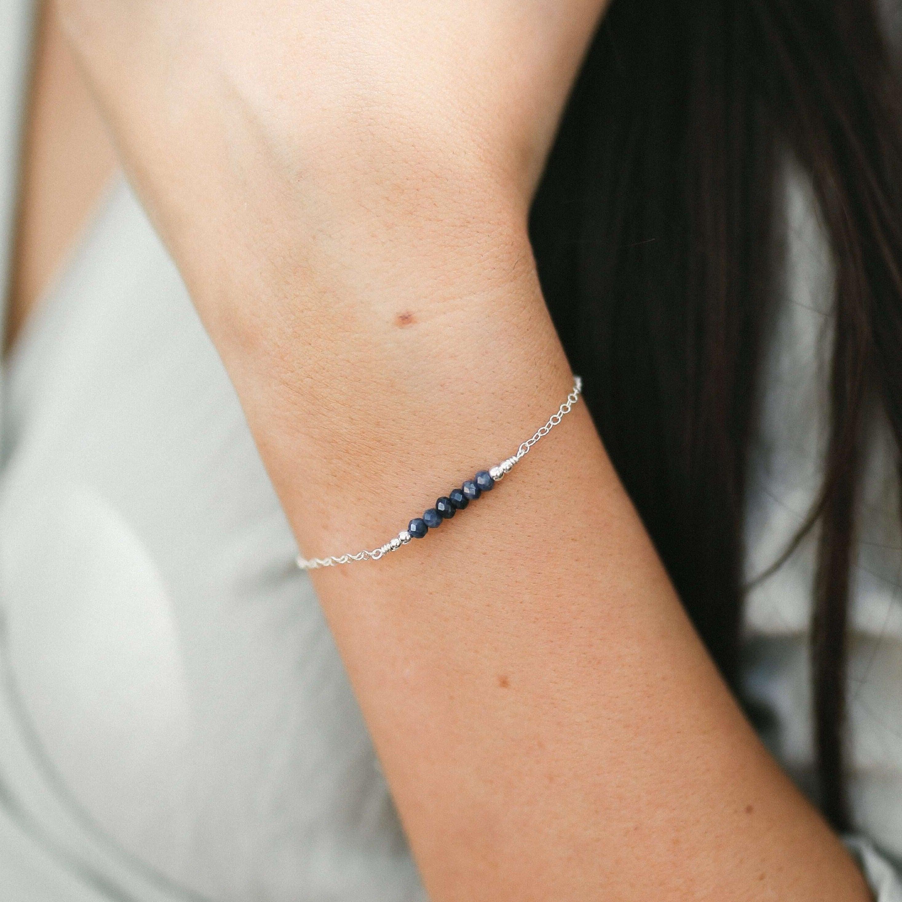Sparkling Sapphire Gemstone Faceted Bead Bar Bracelet for Women - Elegant Handmade Jewelry Gift for Birthday, Anniversary & Special Occasions