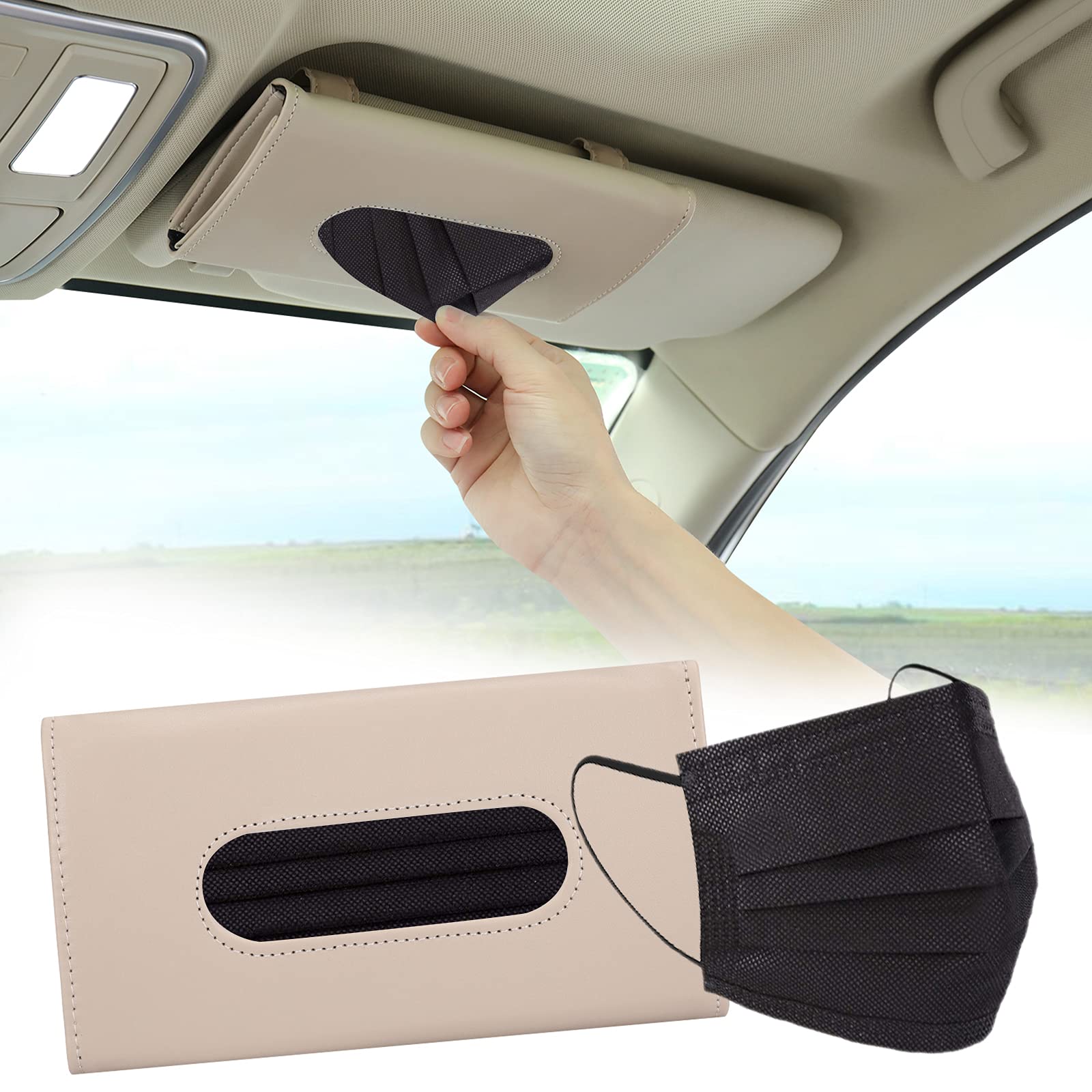 Premium PU Leather Car Visor Tissue Holder - Universal Sun Visor Napkin Dispenser for Men & Women | Travel Accessories for Car, Office & Home Use
