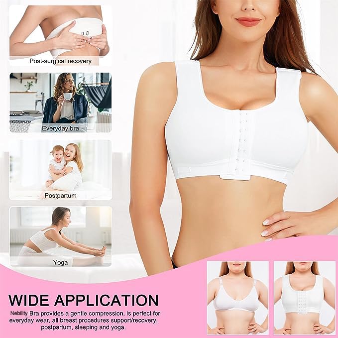 Post-Surgery Front Closure Bra - Wirefree Mastectomy Support for Women - Gym & Daily Wear