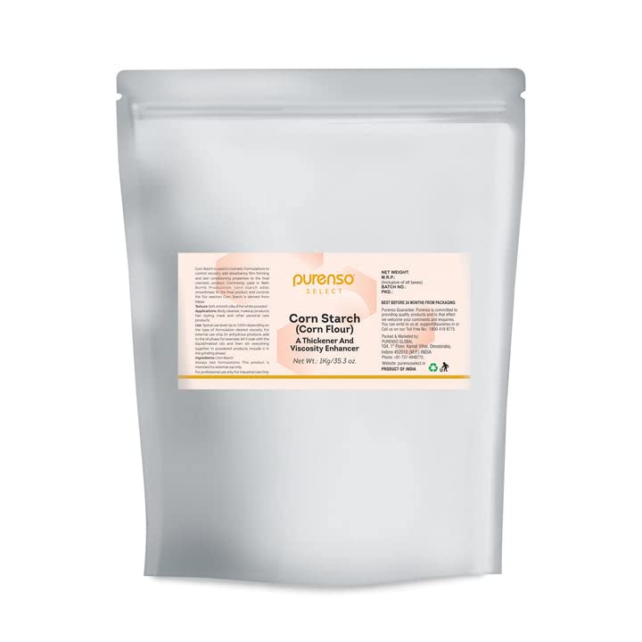 Purenso Select - Premium Corn Starch (Corn Flour) 1kg | High Viscosity, Superior Absorbency, Film Forming & Skin Conditioning | Ideal for Baking, Cooking, DIY Beauty & Skin Care