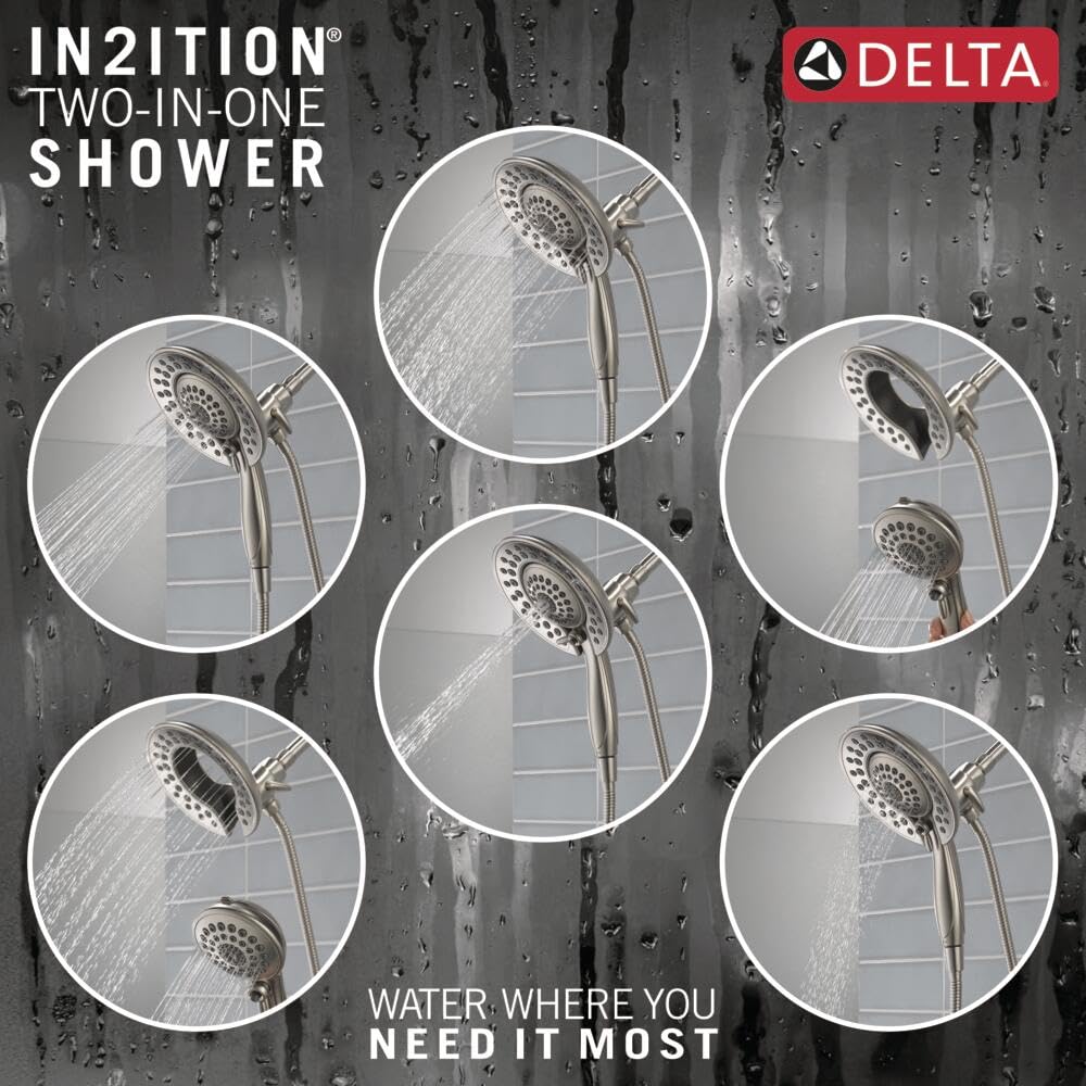 Delta Saylor 17 Series Brushed Nickel Tub and Shower Faucet Combo with In2ition 2-in-1 Shower Head & Handheld Spray - T17435-SS-I (Valve Not Included) - Perfect for Bathroom Renovation and Modern Home Upgrade
