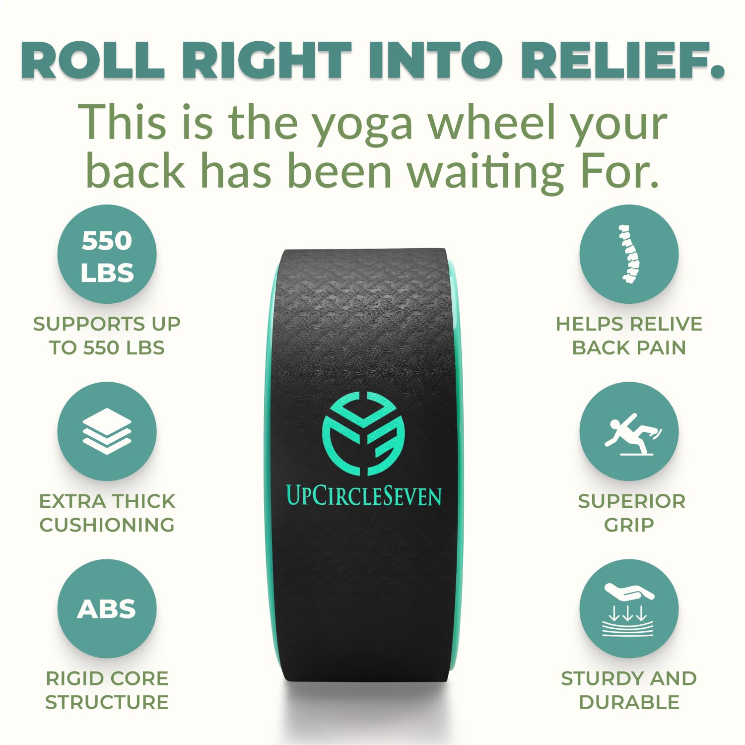 UpCircleSeven Back Roller & Yoga Wheel for Pain Relief - Therapeutic Spine Stretcher for Lower & Upper Back Stiffness - Improve Mobility, Flexibility & Posture Alignment - Perfect for Yoga, Pilates & Home Workouts