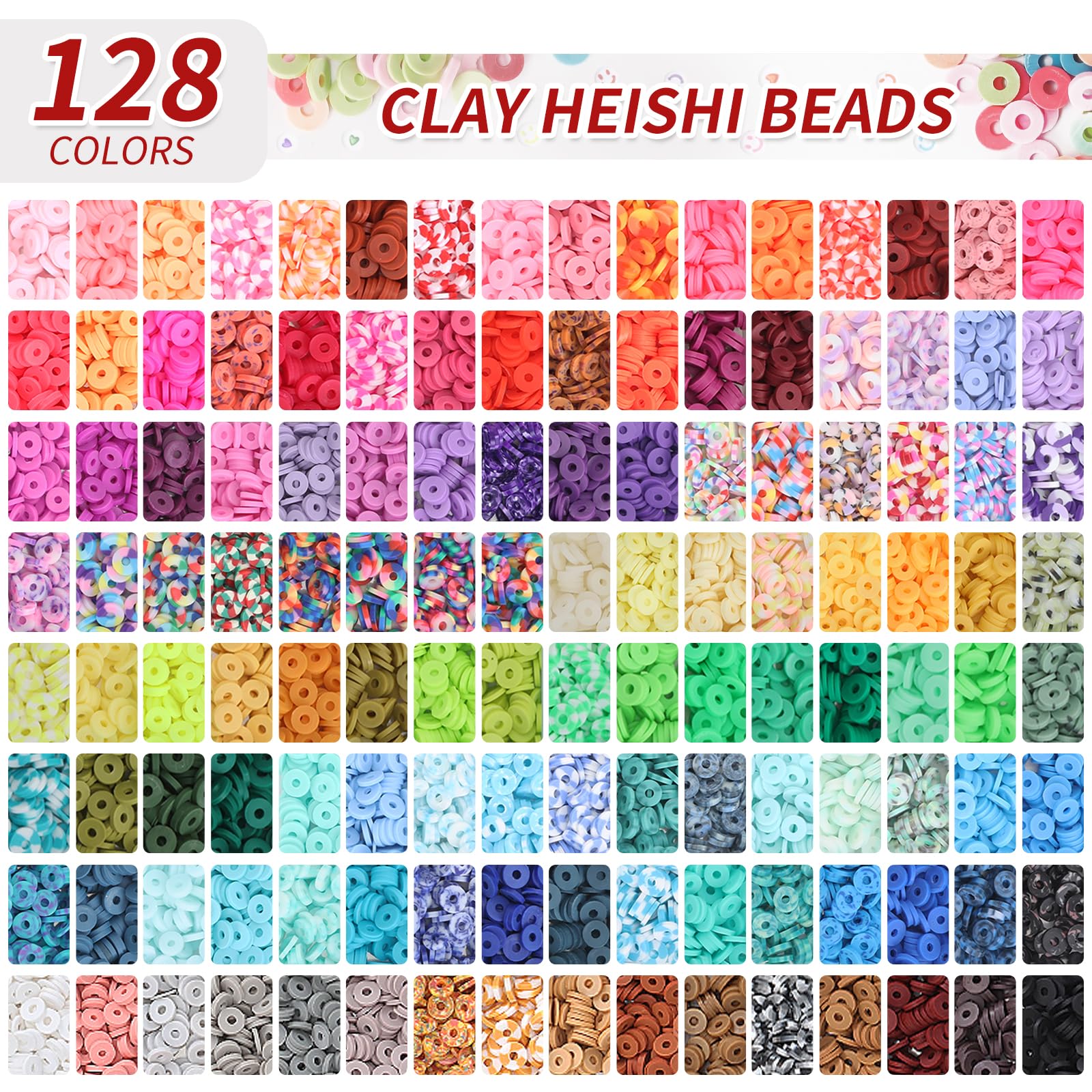 16860 Pcs Polymer Clay Beads Kit - 128 Colors Flat Preppy Spacer Heishi Beads with Charms for DIY Jewelry Making, Bracelets, Necklaces & Craft Gifts | Perfect for Teens, Kids & Adults Arts & Crafts Projects