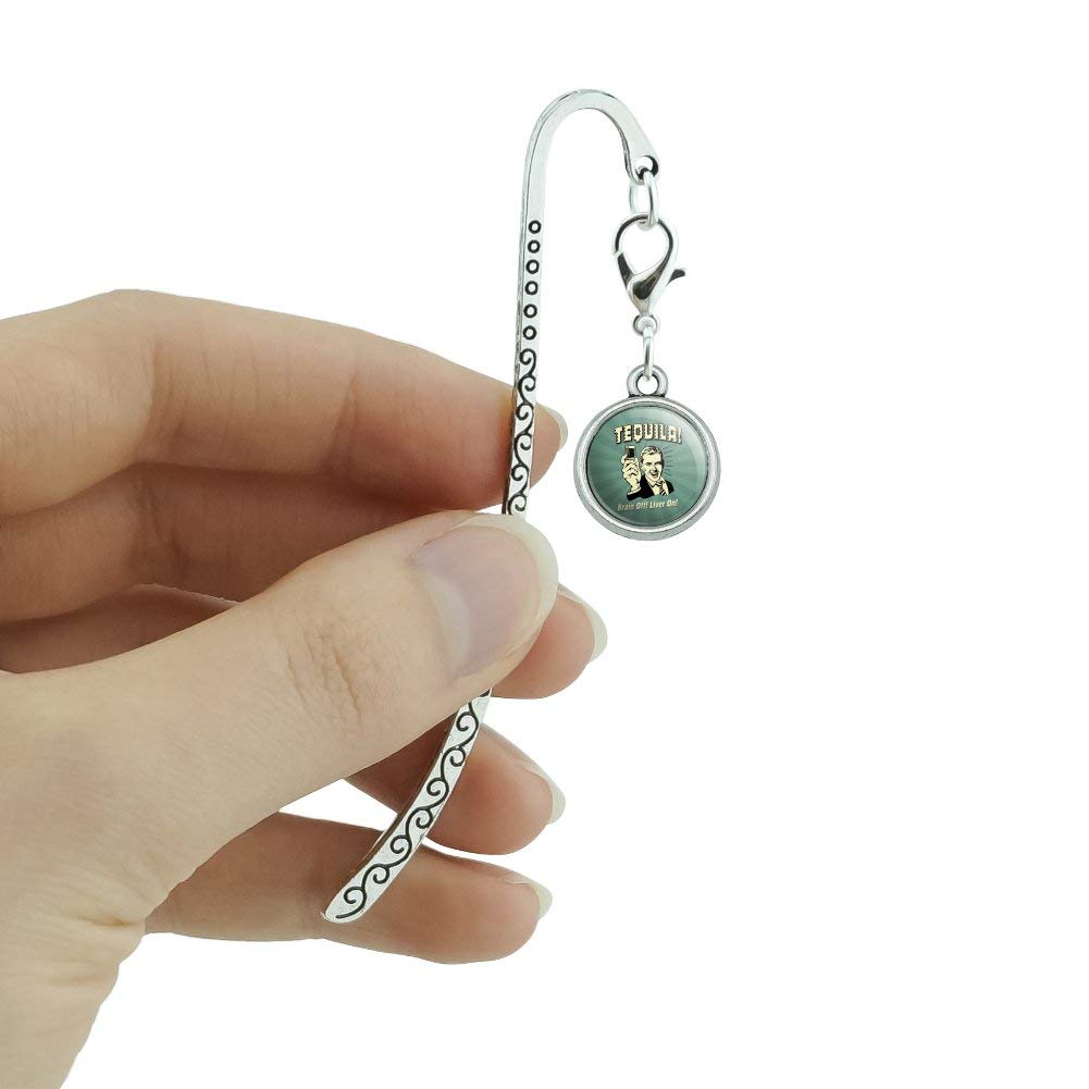 Funny Retro Tequila Bookmark - 'Brain Off Liver On' Humorous Metal Page Marker with Charm - Perfect for Book Lovers & Tequila Enthusiasts