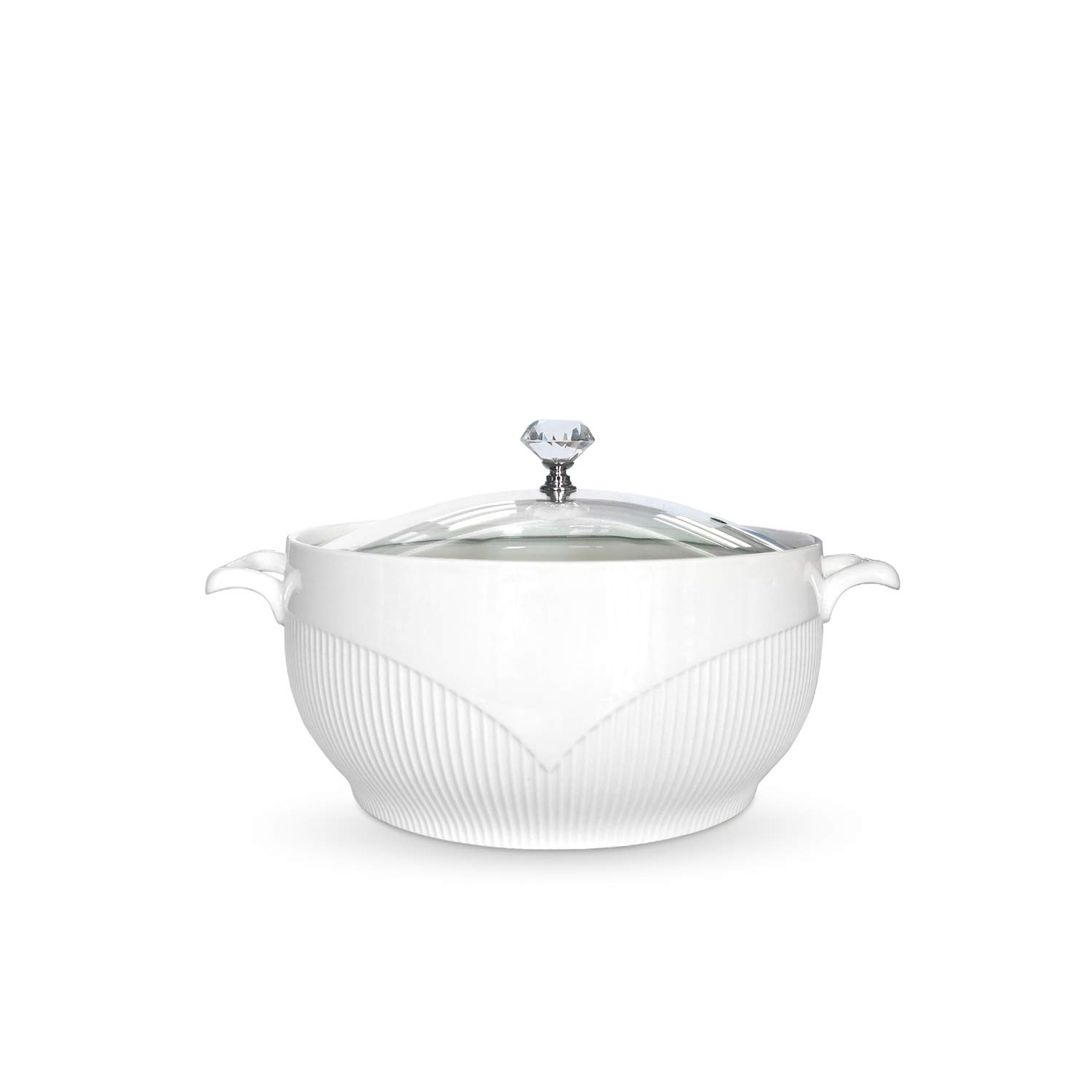 Premium White Ceramic Soup Tureen with Glass Lid - 7.48 Inch Porcelain Serving Bowl for Restaurants & Home Kitchens - Elegant Decorative Covered Soup Tureen for Creamy Soups, Stews & Chili - Perfect for Dinner Parties, Holiday Meals & Family Gatherings
