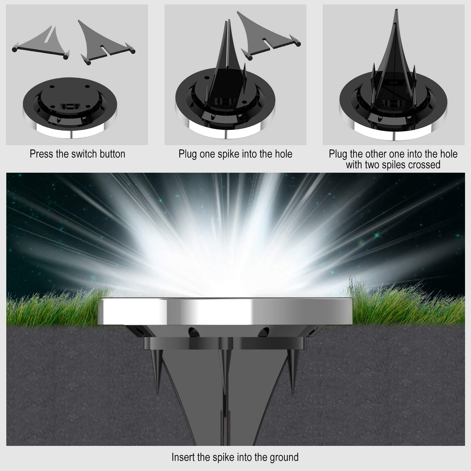 8 LED Solar Ground Lights Outdoor - Waterproof Solar Pathway Lights with Light Sensor for Lawn, Yard, Driveway, Steps & Walkway - Perfect for Garden, Patio & Landscape Lighting (4 Pack, White)