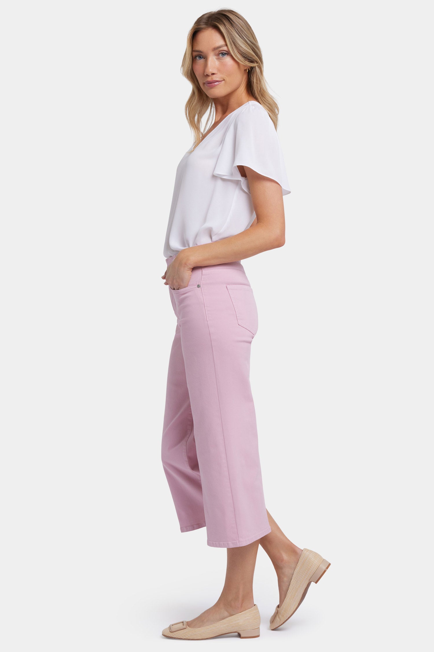 Brigitte Women's Wide Leg Capri Jeans in Pink Nectar - Comfortable Stretch Denim Pants for Casual Wear & Summer Outfits