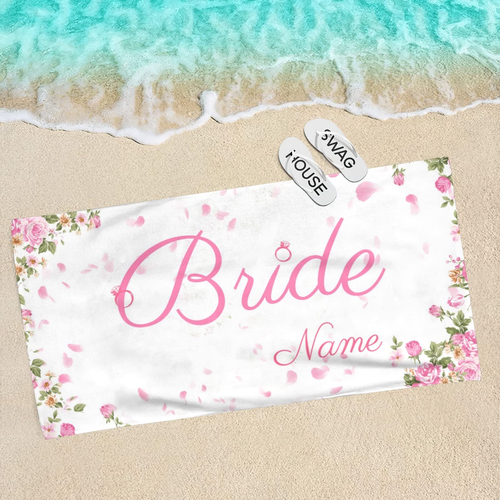 Custom Personalized Beach Towel for Bride & Bridesmaids - Monogrammed Pool Towels for Bachelorette Party, Wedding Shower Gift - Perfect for Beach Vacation, Poolside Lounging & Spa Days