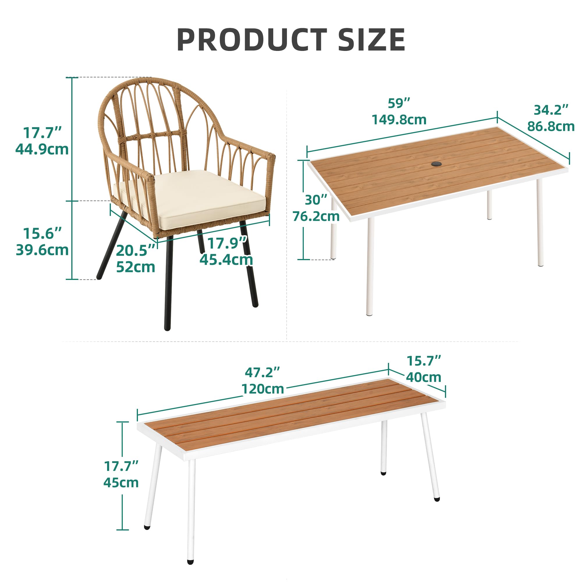 YITAHOME 8-Piece Outdoor Patio Dining Set - Rattan Wicker Chairs, Backless Bench & Table with Umbrella Hole - Perfect for Garden, Backyard, Balcony, Lawn & Outdoor Entertaining