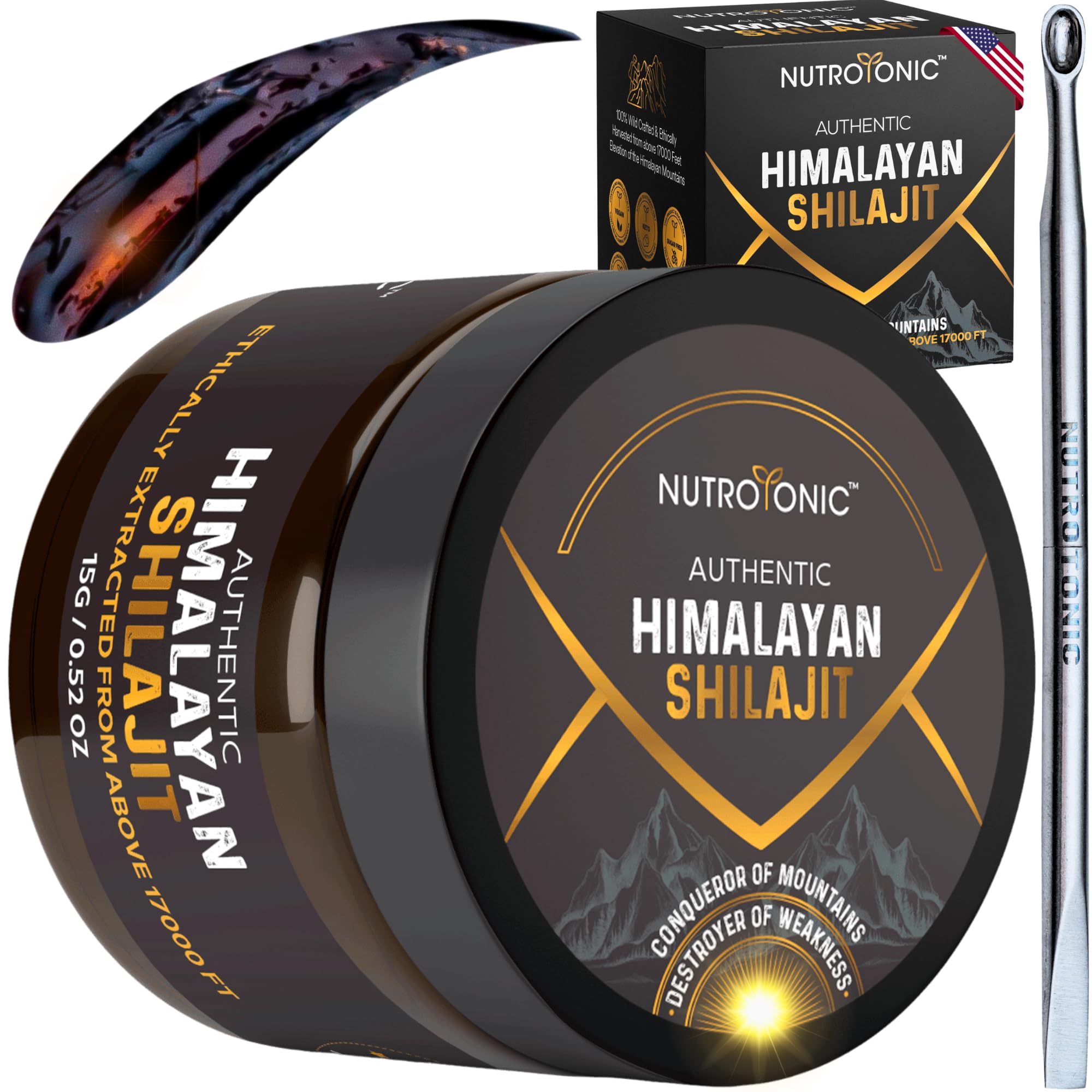 NutroTonic® Authentic Himalayan SHILAJIT® Resin - 60 Days Sun-Dried Organic, Most Potent Premium Grade | Lab Tested for Safety | Natural Source of 86% Fulvic Acid + 10% Humic Acid | Energy Booster, Immune Support & Anti-Aging Supplement for Men & Women | Perfect for Athletes, Busy Professionals & Wellness Enthusiasts