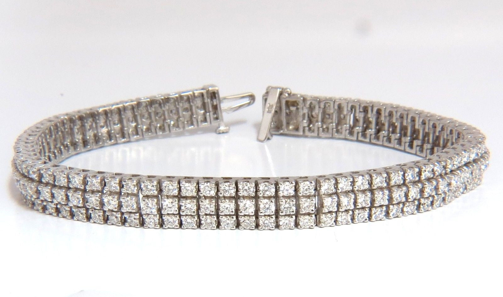 5.50ct Natural Round Brilliant Diamond Tennis Bracelet in 14K White Gold - Elegant Three Row Design for Women, Perfect for Weddings, Anniversaries & Special Occasions