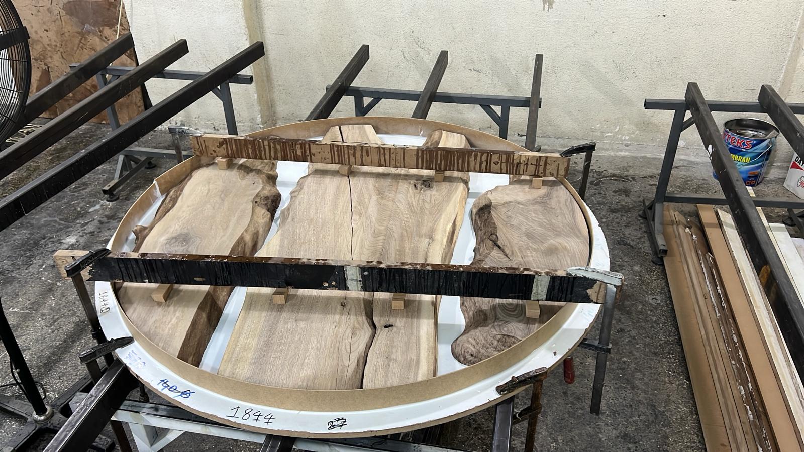 Handmade Custom Round Epoxy Resin Walnut Dining Table with Solid Wood Base - Perfect for Kitchen, Dining Room, and Modern Home Decor