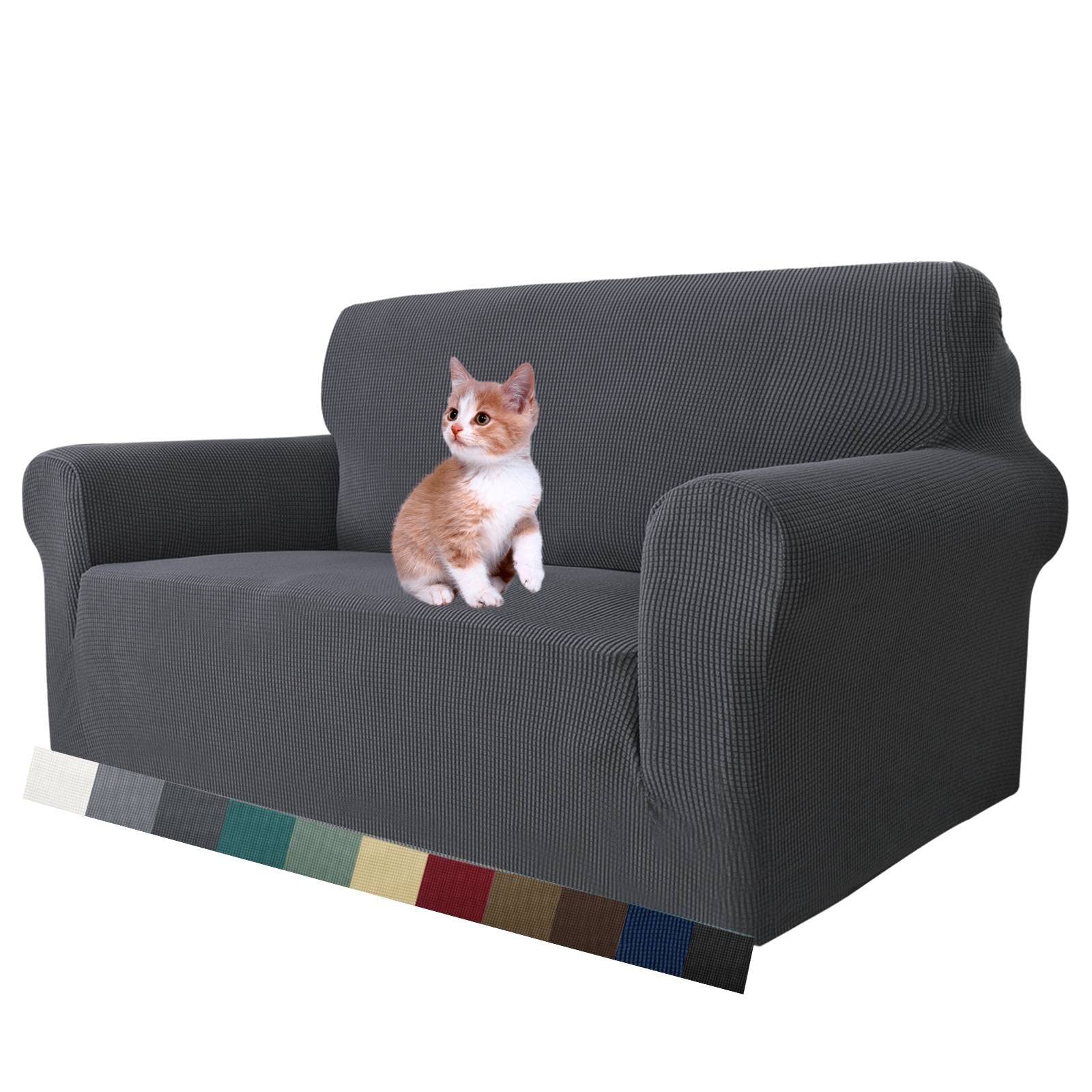 MAXIJIN Stretch Loveseat Sofa Slipcover - 1 Piece Washable Pet Proof Couch Cover for 2 Cushion Love Seat, Non-Slip Furniture Protector in Gray - Perfect for Living Room, Apartment & Pet-Friendly Homes