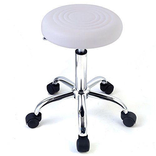 Adjustable Hydraulic Rolling Swivel Stool - Salon Tattoo Facial Massage Spa Chair with Wheels - White Ergonomic Stool for Beauty Parlor, Barber Shop & Tattoo Studio - by JDM Auto Lights