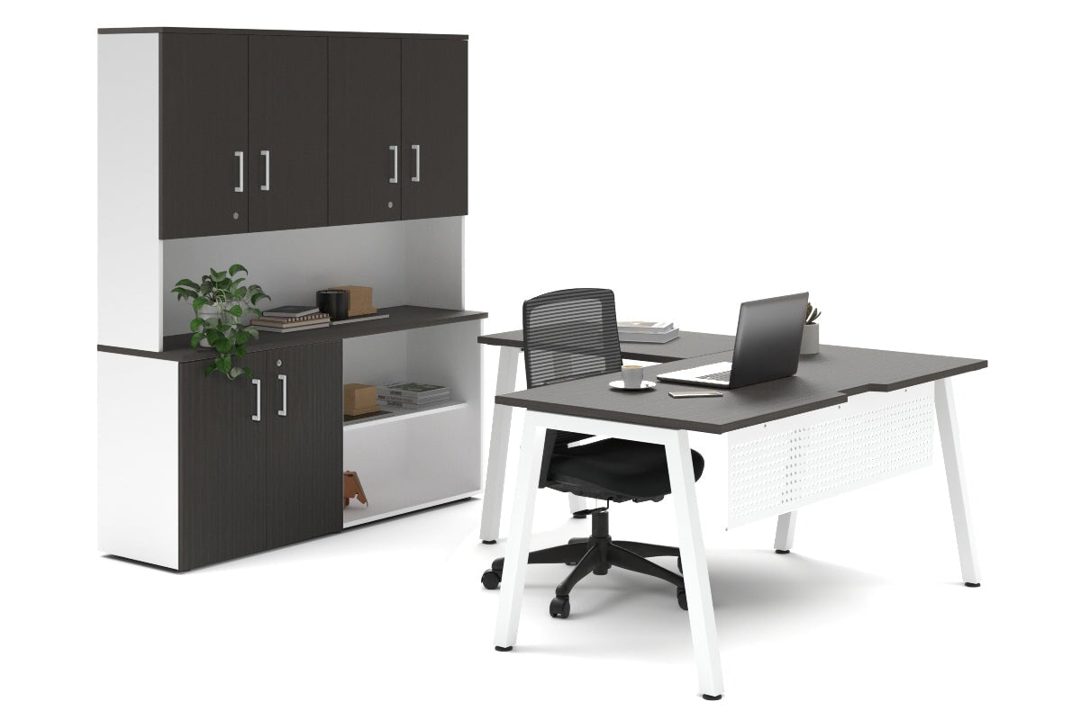 L-Shaped Executive Desk with Quadro A Legs in White - 1600L x 1800W with Cable Management Scallop - Perfect for Home Office, Corporate Workspace & Modern Workstations