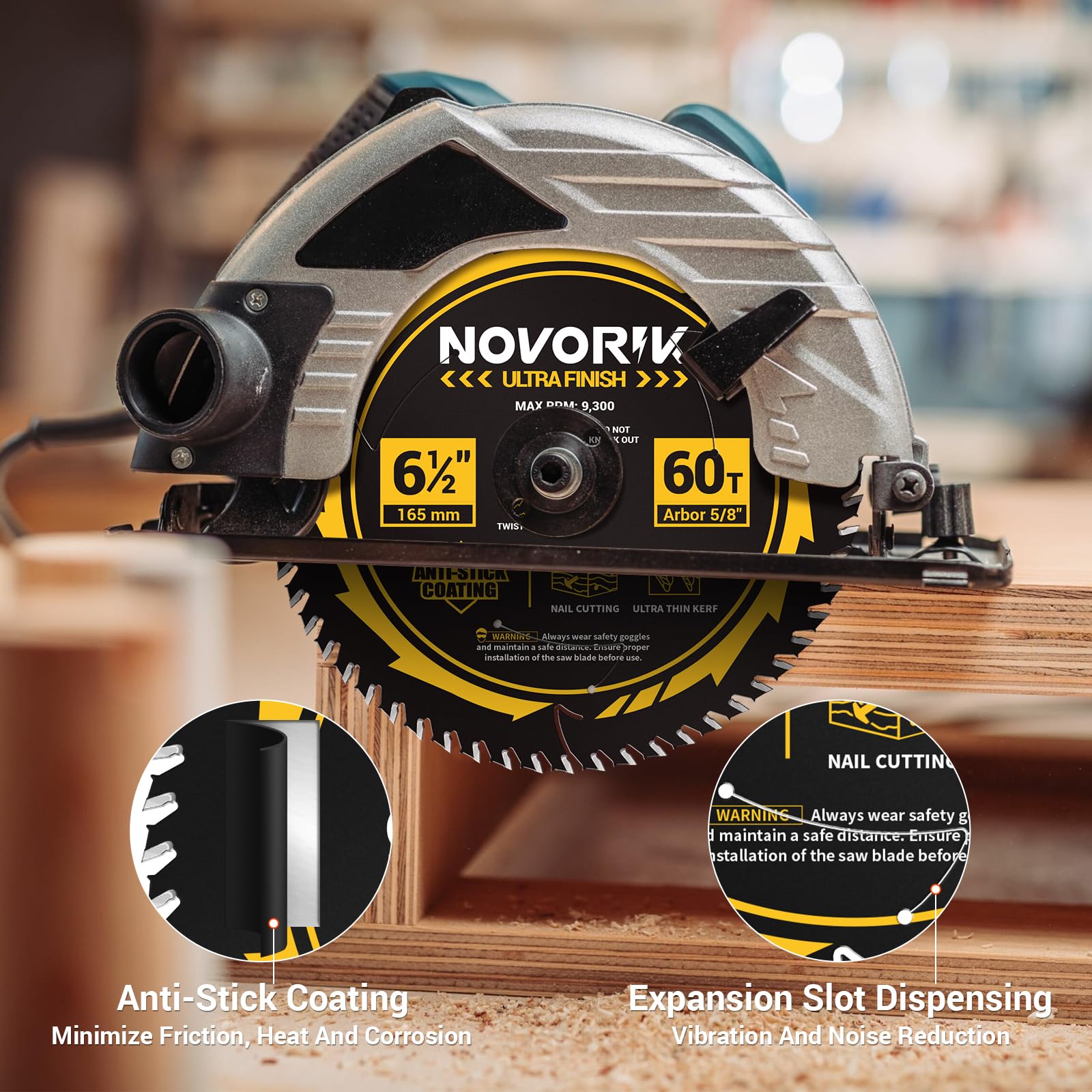 6-1/2 Inch 60T TCT Carbide Circular Saw Blade with Anti-Stick Coating - Premium ATB Framing Saw Blade for Wood Cutting | Perfect for DIY Projects, Carpentry, and Professional Woodworking