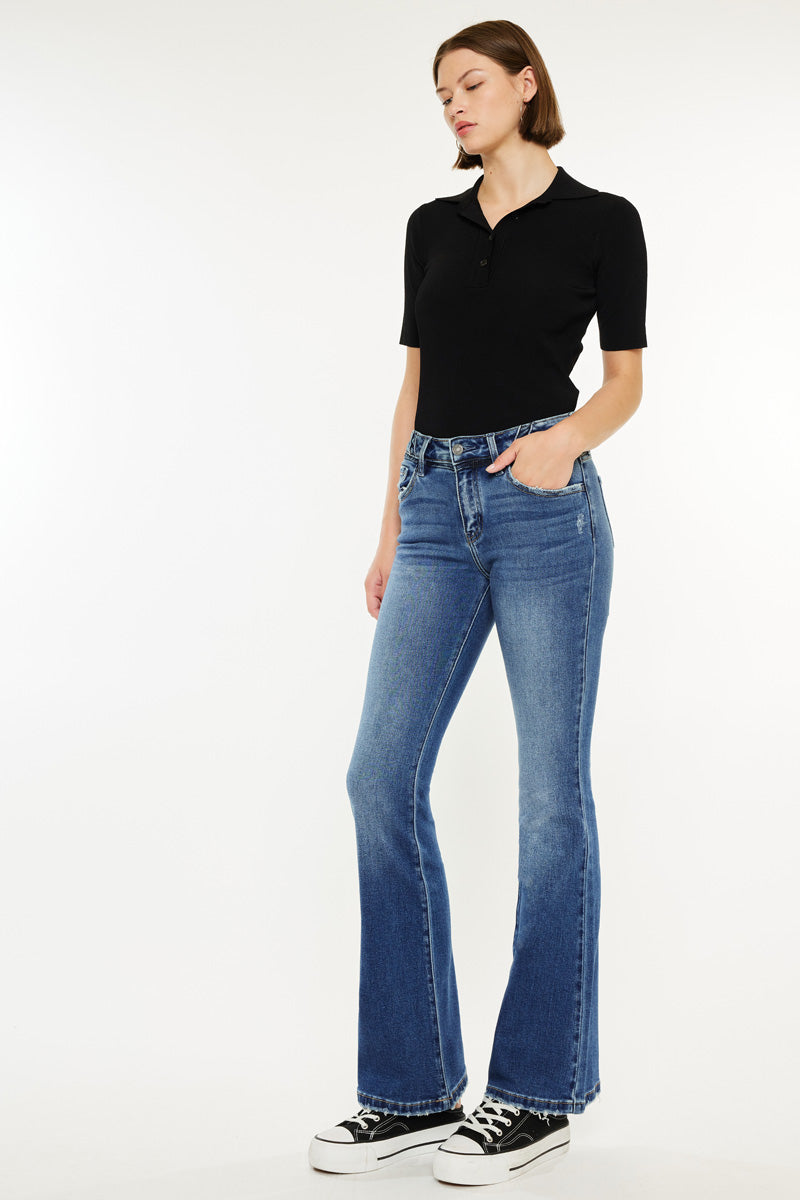 Marline Mid Rise Flare Jeans for Women - Stretchy Denim Pants with Comfortable Fit - Perfect for Casual Wear, Office Outfits & Date Nights
