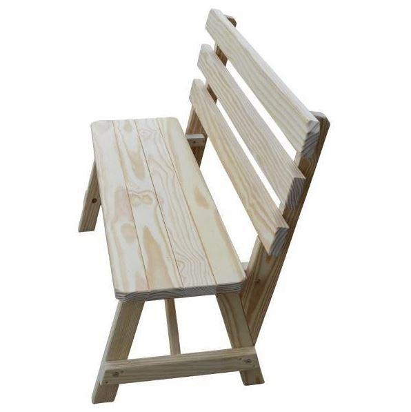 A&L Furniture Yellow Pine Traditional Backed Bench - Rustic Wooden Entryway Seating for Home, Garden, and Outdoor Decor