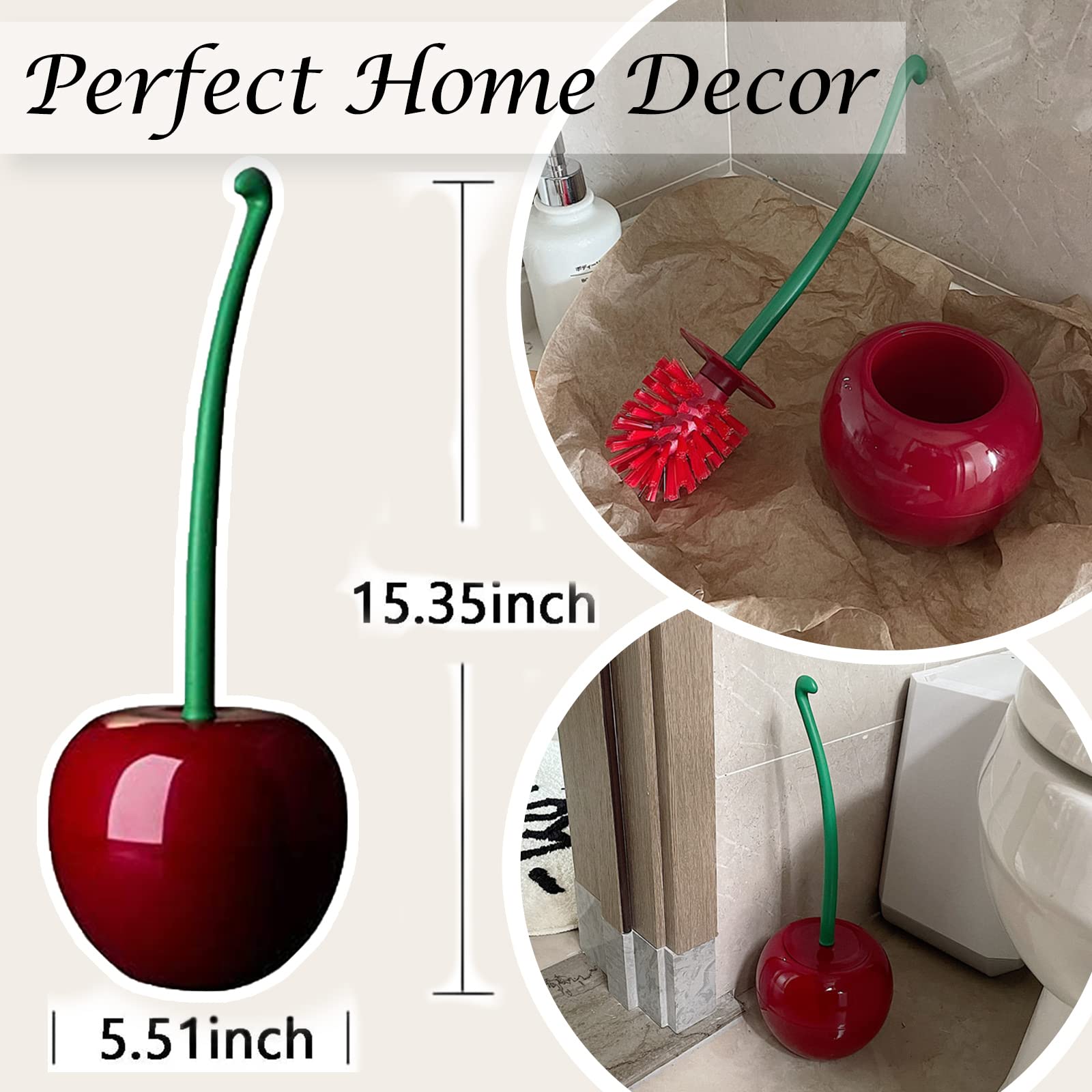 Dora Bridal Toilet Brush and Holder Set - Cherry Bathroom Cleaning Tool with Long Handle, Cute Toilet Bowl Brush for Home Decor (1 Brush + 1 Holder) | Perfect for Bathroom Organization & Cherry-Themed Decor