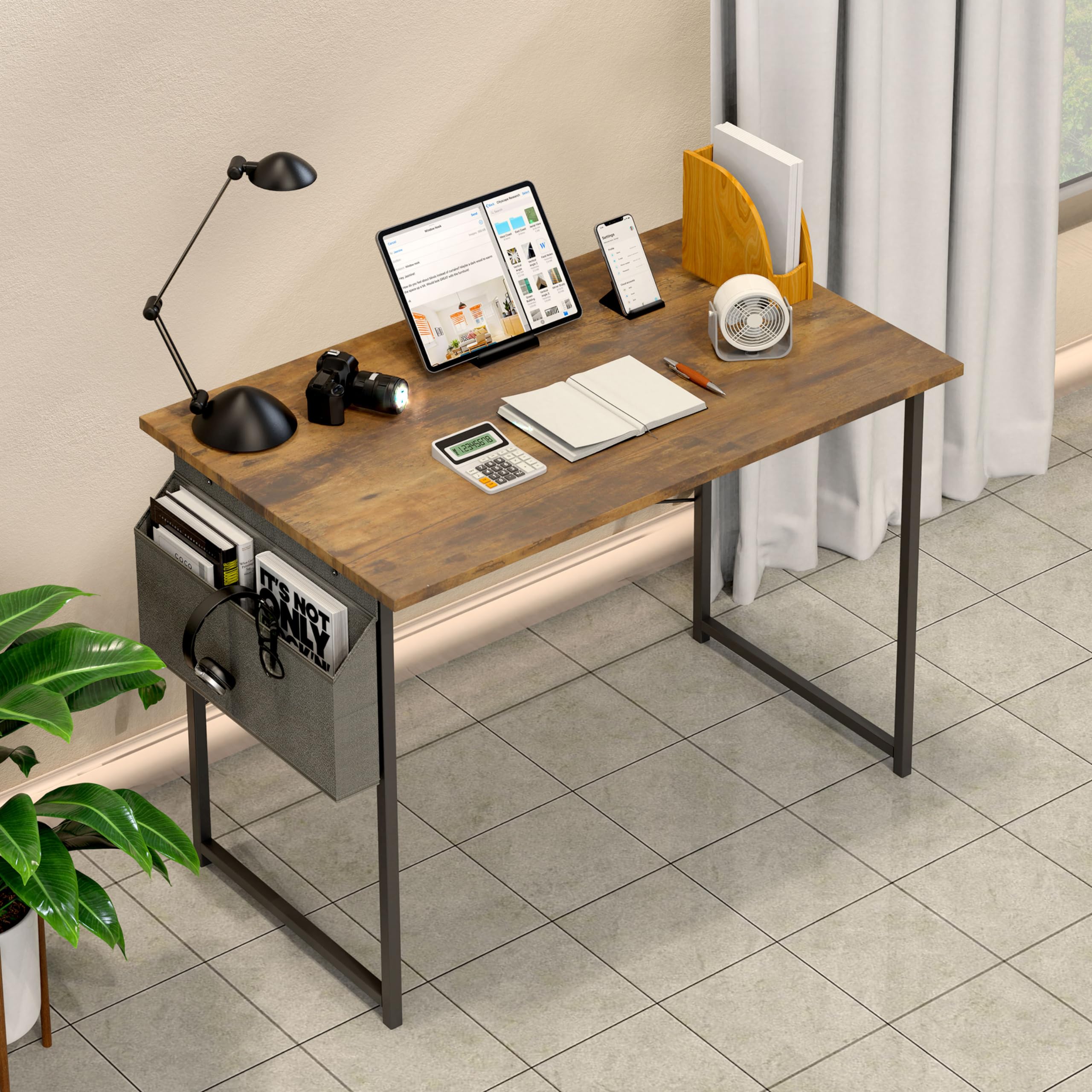 Compact Modern Writing Desk with Headphone Hooks - Space-Saving Study Desk for Small Rooms, Home Office & Living Room - Perfect for Remote Work, Online Classes & Gaming Setup