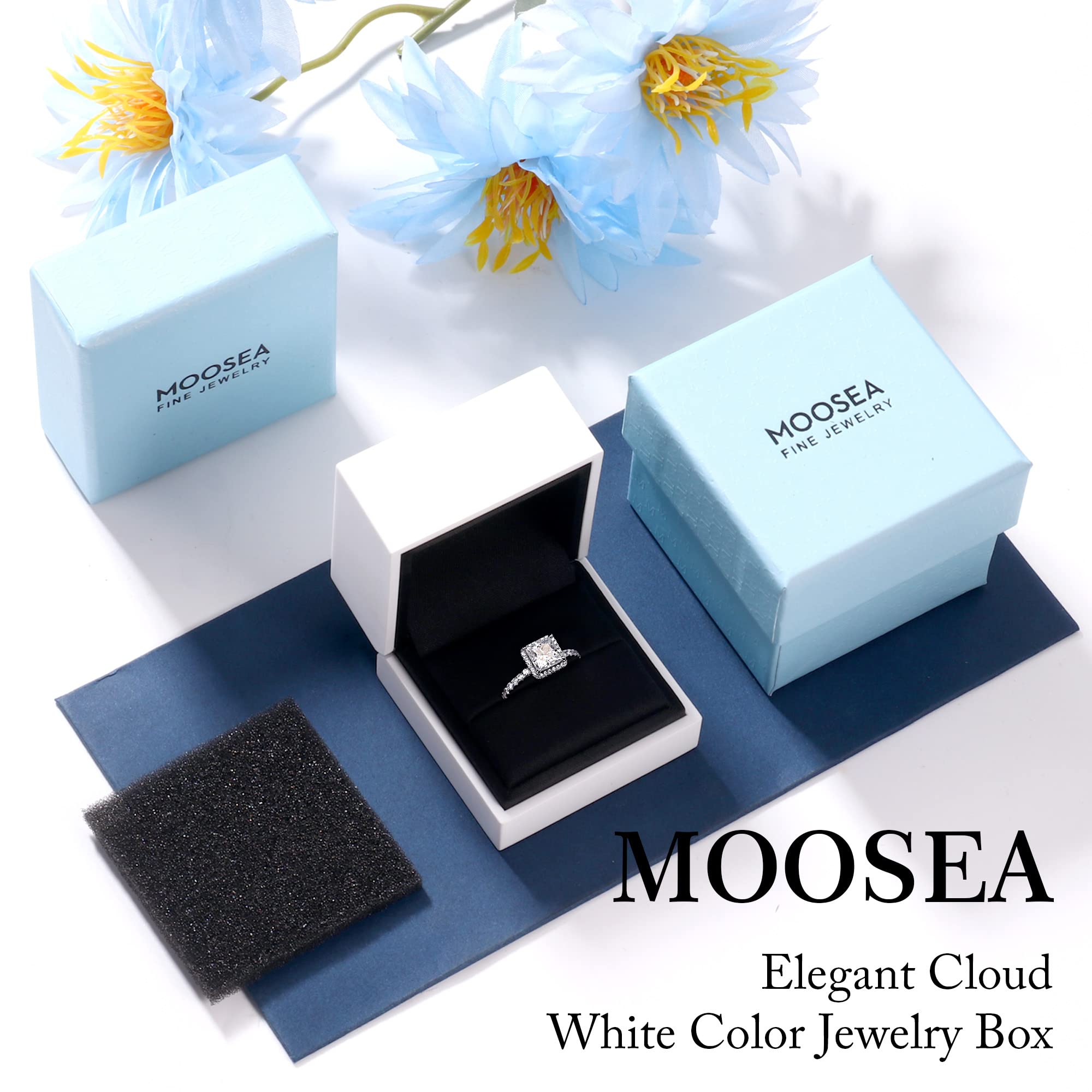 MOOSEA 1.5ct Princess Cut D Color VVS1 Clarity Lab-Created Moissanite Engagement Ring for Women - 14K White Gold Vermeil Luxury 4-Prong Wedding Band - Perfect Gift for Wife, Girlfriend, Mother (Anniversary, Valentine's Day, Proposal, Bridal Jewelry)