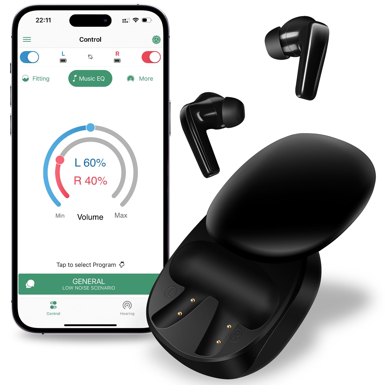 Rechargeable 64-Channel WDRC Hearing Aids for Seniors & Adults - Bluetooth OTC Hearing Amplifier with Noise Cancellation & Dual Microphone (Black) - Ideal for TV Watching, Phone Calls & Social Gatherings