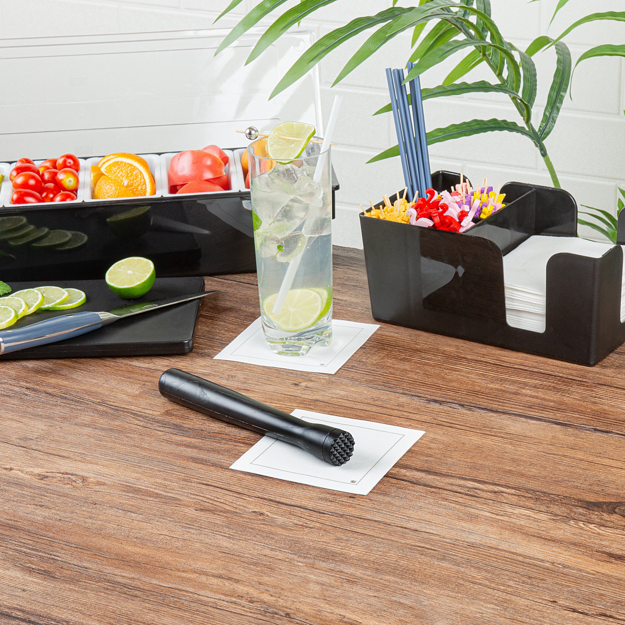 Premium Black Plastic Cocktail Muddler & Meat Tenderizer - 8.25