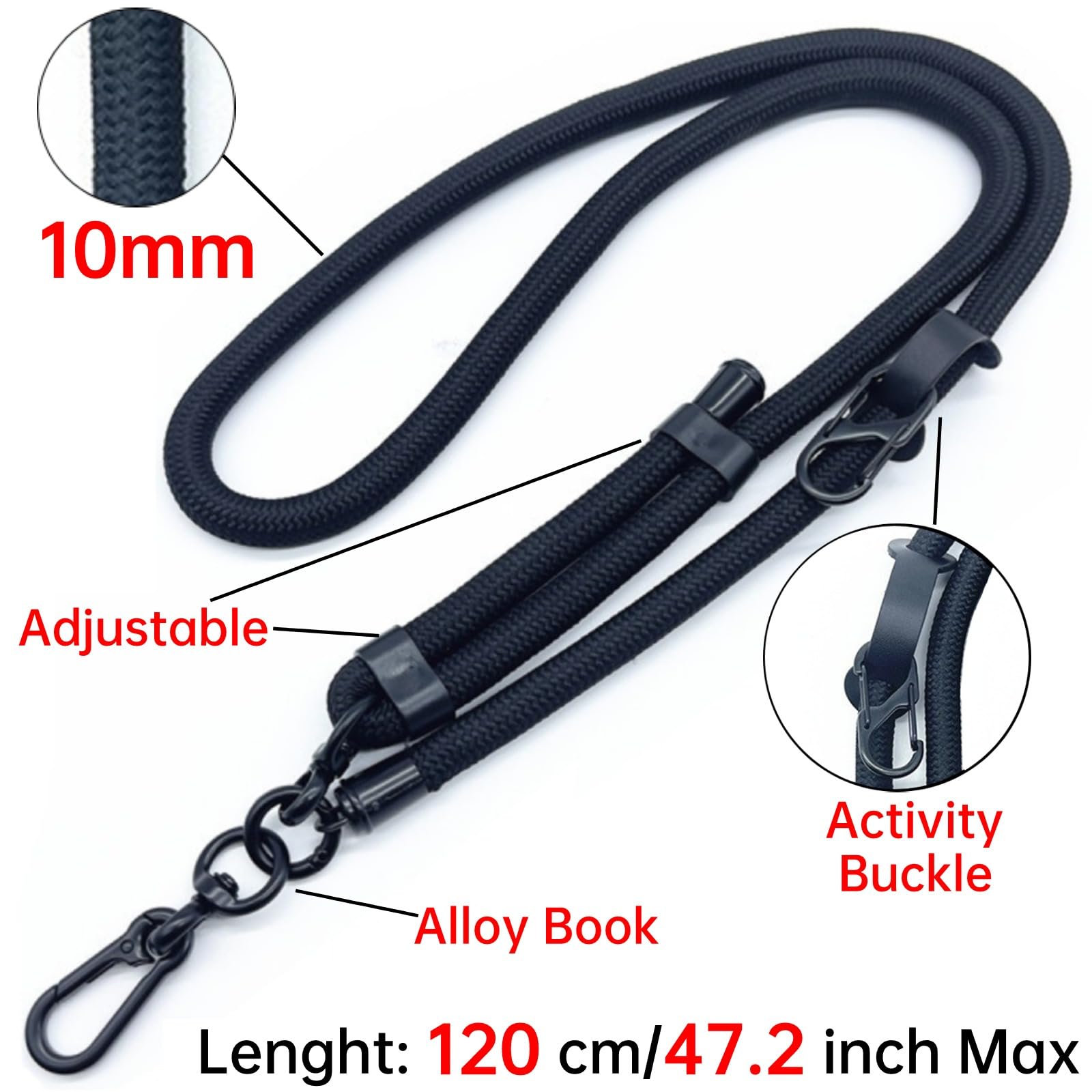 Adjustable Nylon Phone Lanyard with Wrist Strap - 10mm Crossbody Neck Strap for Smartphones - Includes 2 Phone Spacers & Phone Charms (Black) | Perfect for Hands-Free Use at Work, Travel, Shopping & Events