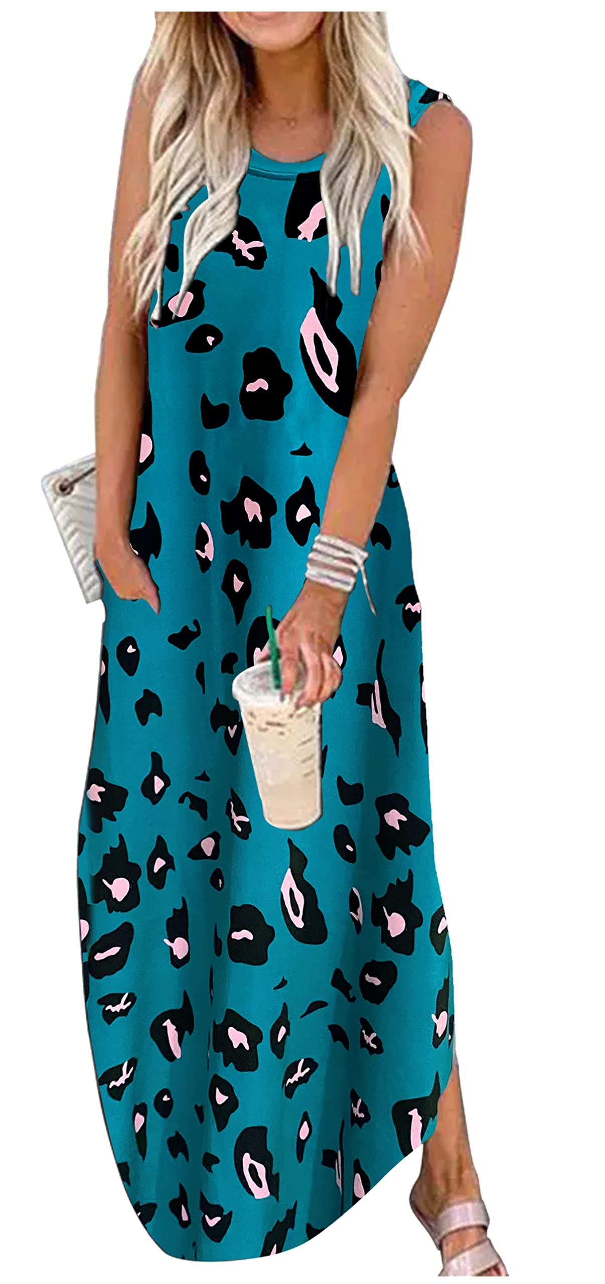 Rainbow Graphics Women's Sleeveless Maxi Dress with Pockets - Hawaiian Beach Tank Dress, Casual Summer Shirt Dress for Vacation, Pool Party & Outdoor Activities