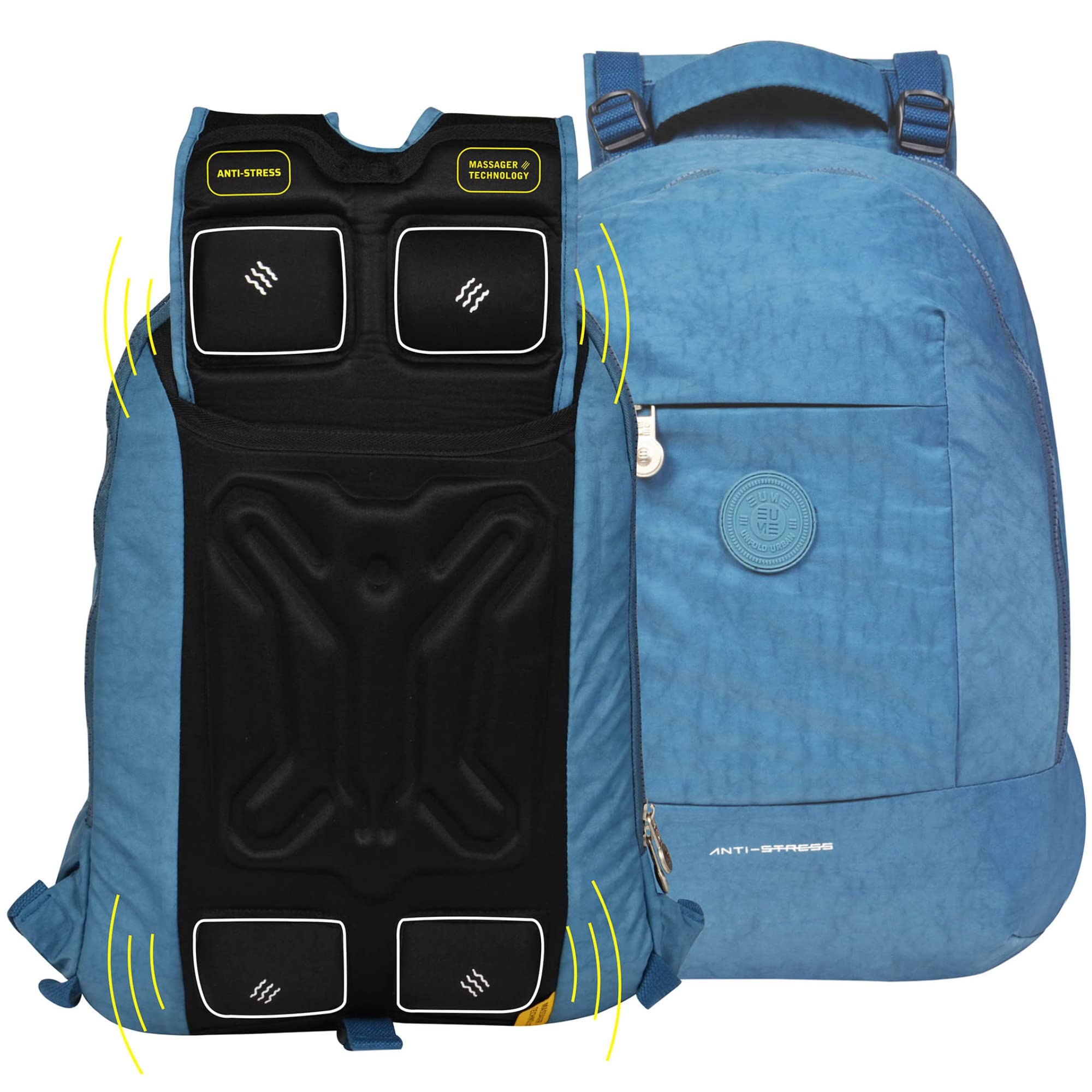 EUME 20L Anti-Stress Laptop Backpack with Built-in Massager & 2 USB Charging Ports - Lightweight Travel Backpack for Work, School & College (Grey) - Perfect for Commuting, Business Trips & Student Life