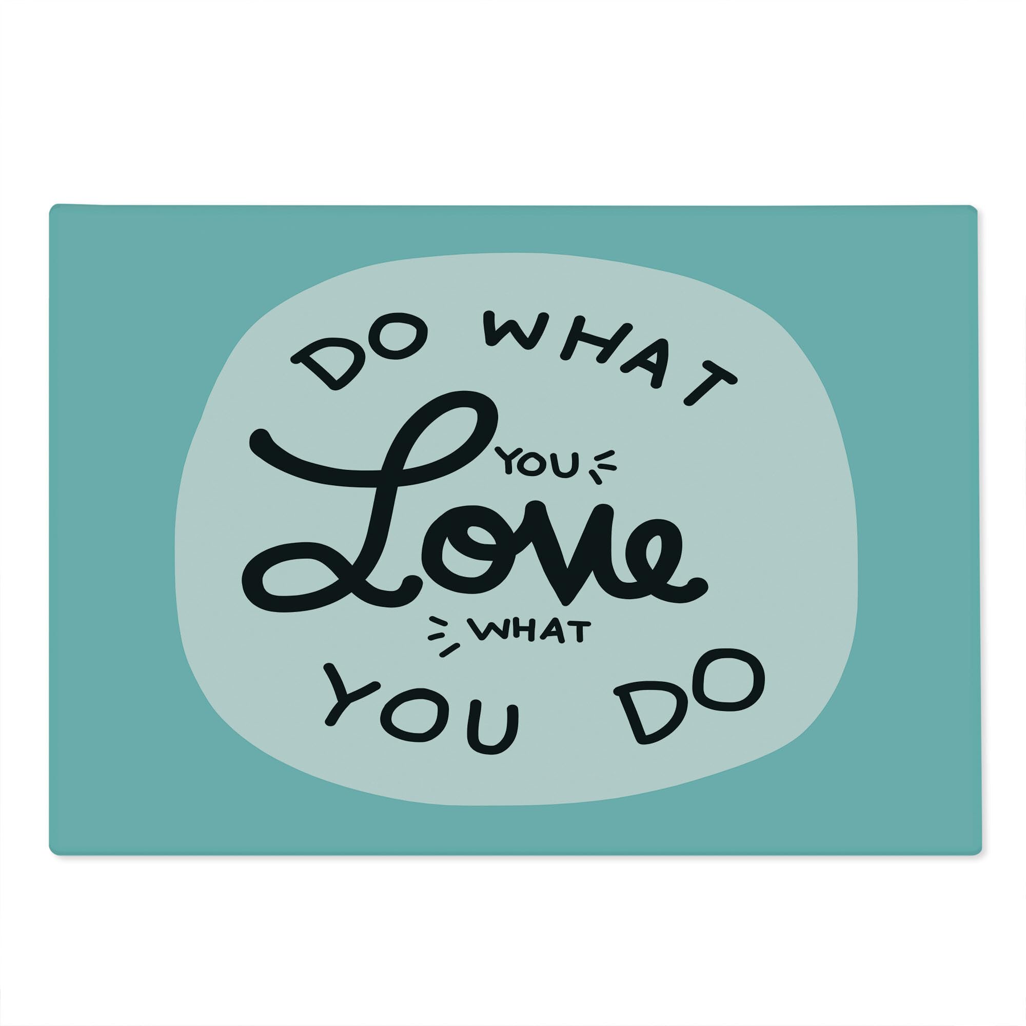 Ambesonne Motivational Cutting Board - 'Do What You Love' Inspirational Kitchen Decor, Tempered Glass Serving Board for Cheese & Charcuterie (Large, Turquoise/Black/White) - Perfect for Home Cooking, Entertaining & Housewarming Gifts