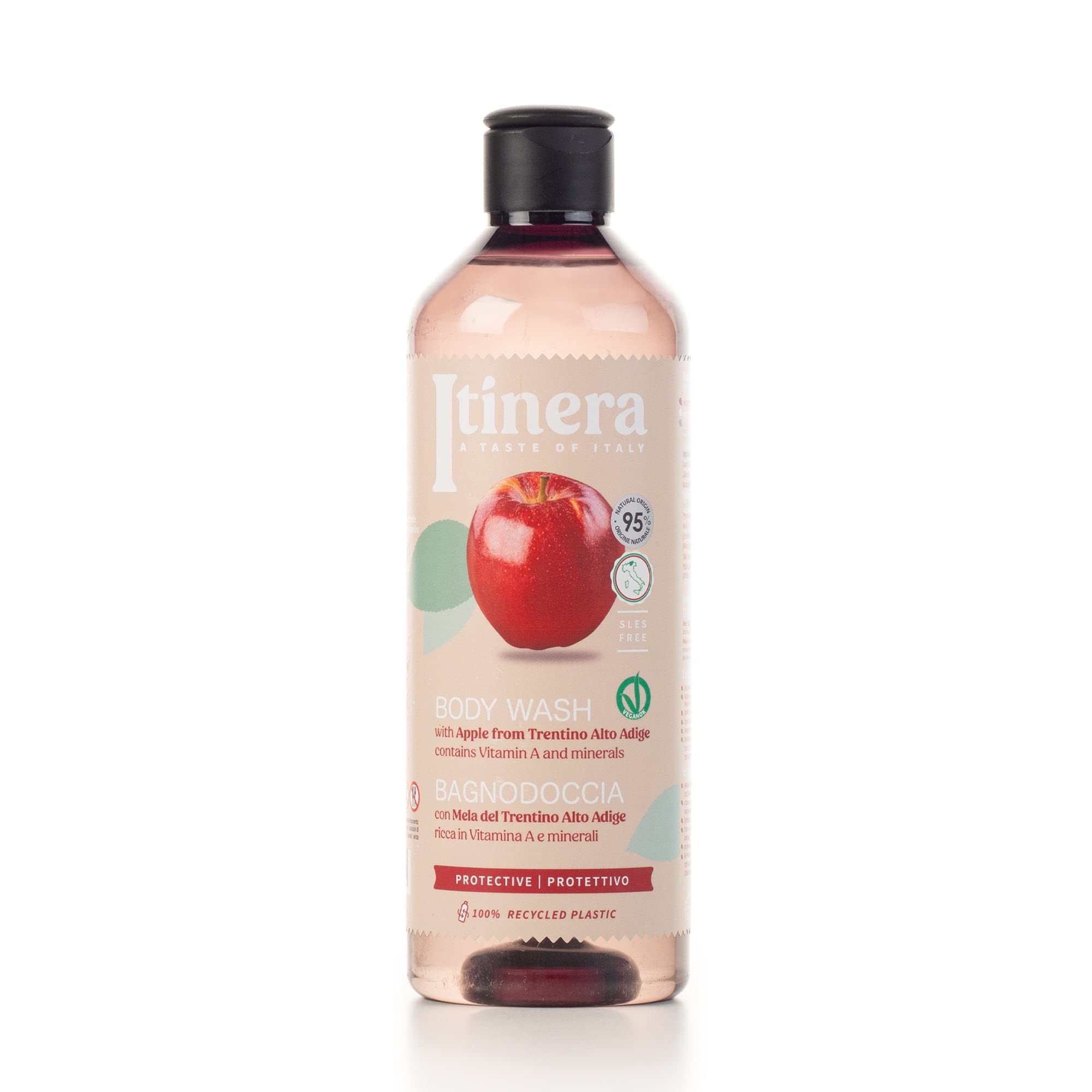 Itinera Protective Body Wash with Apple Extract from Trentino Alto Adige - 12.51 fl oz - Vegan Friendly with Aloe Vera & Glycerin - 95% Natural Ingredients - Hydrating & Soothing for Dry Skin - Perfect for Daily Shower & Sensitive Skin Care