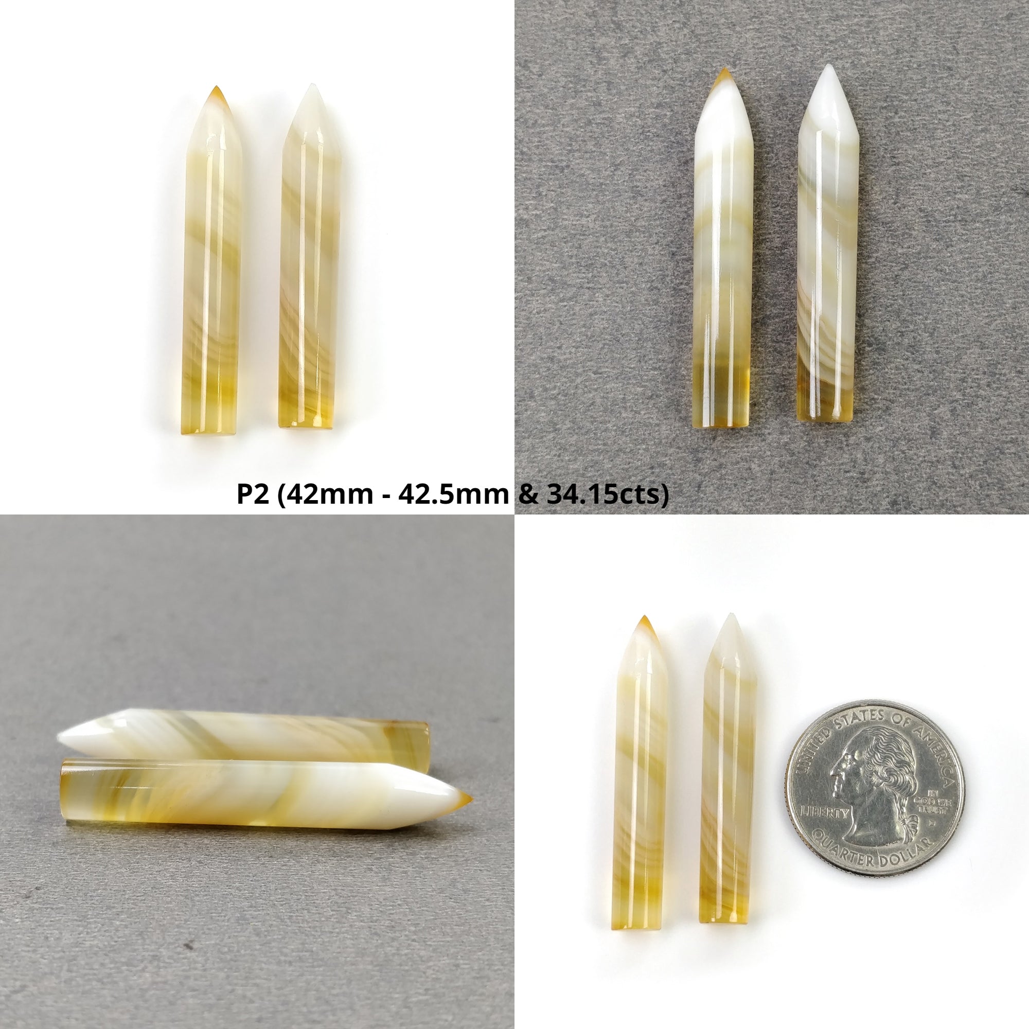 Natural Botswana Agate Gemstone Cabochon - Untreated, Unheated Bi-Color Agate Pencil Cabochon (2pcs) for Jewelry Making, Wire Wrapping & Healing Crystals