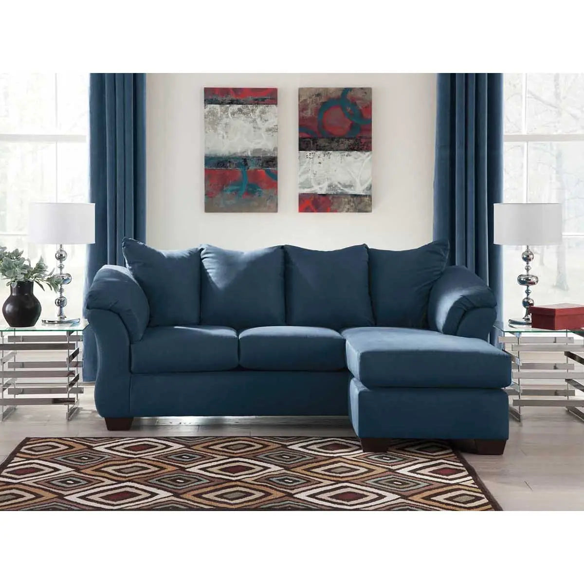 Darcy Reversible Sofa Chaise in Blue - Modern L-Shaped Sectional Couch with Reversible Chaise Lounge | Perfect for Small Spaces, Living Room, Apartment & Home Theater Seating