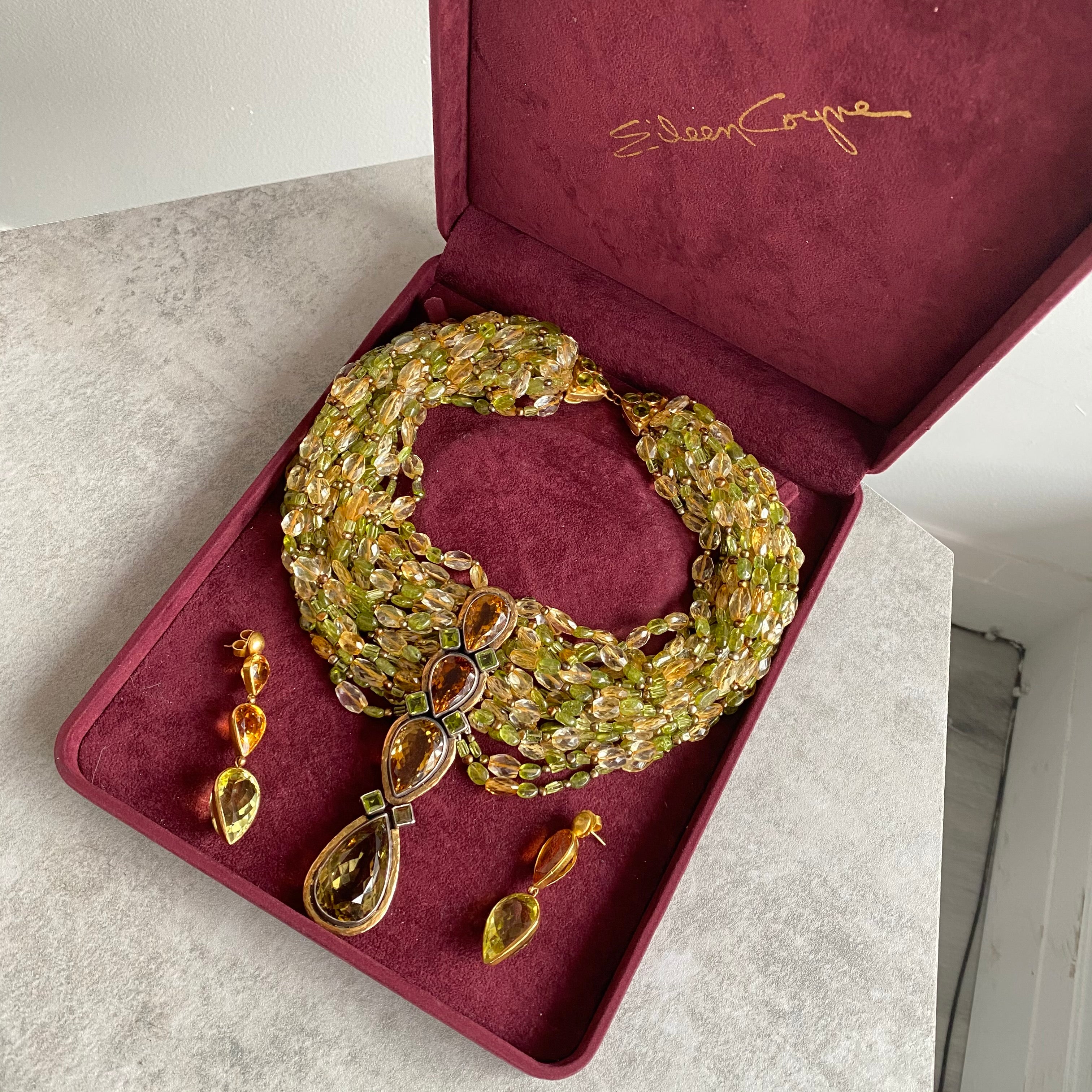 22K Gold Tourmaline and Citrine Jewelry Set - Necklace & Earrings for Women, Elegant Gift for Birthday, Anniversary, Wedding, and Special Occasions