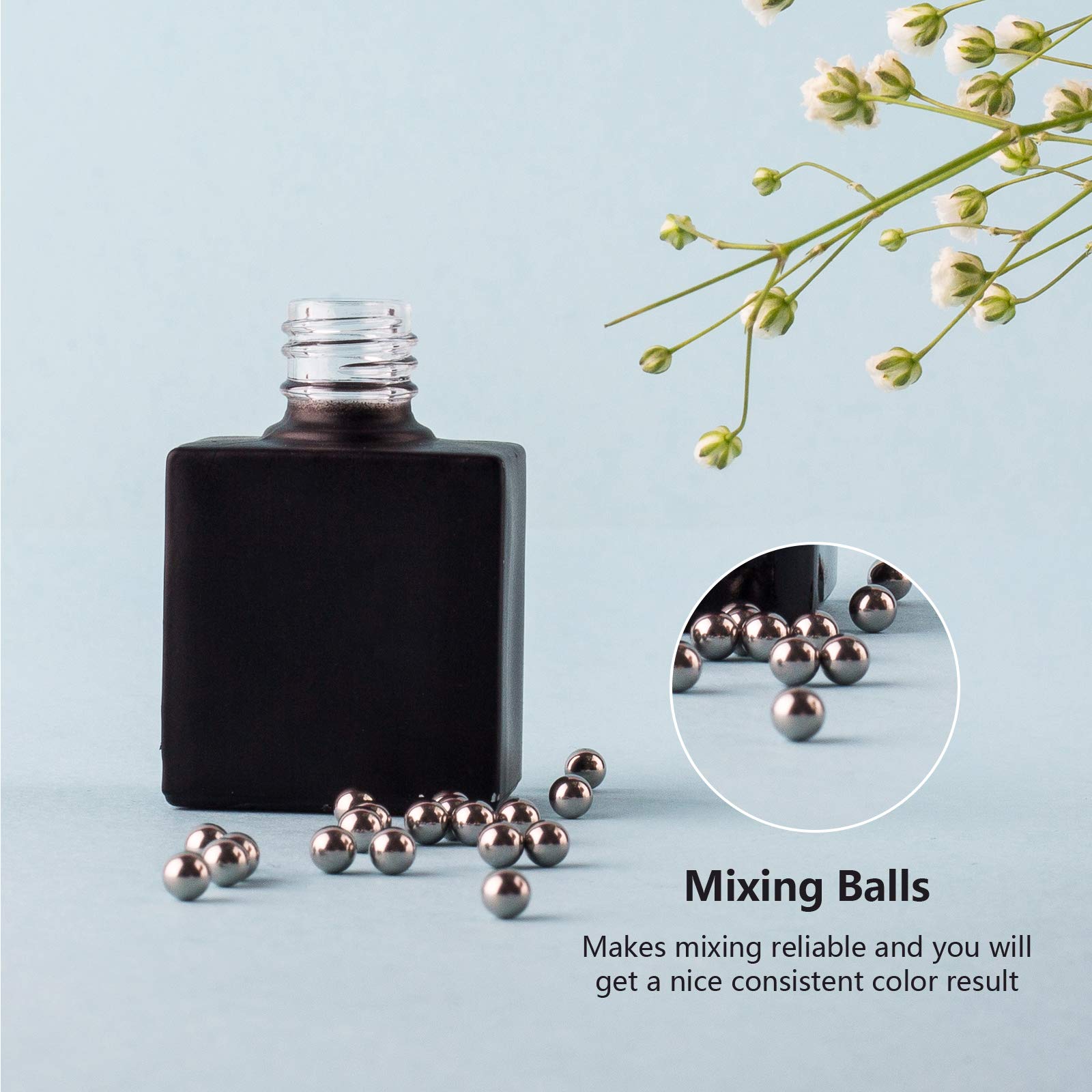 GTHER 20PCS Empty Refillable Nail Polish Bottles - 10ML Glass Containers with Brush Cap, Funnel & Mixing Balls for DIY Nail Art, Salon Use & Travel Storage - Black