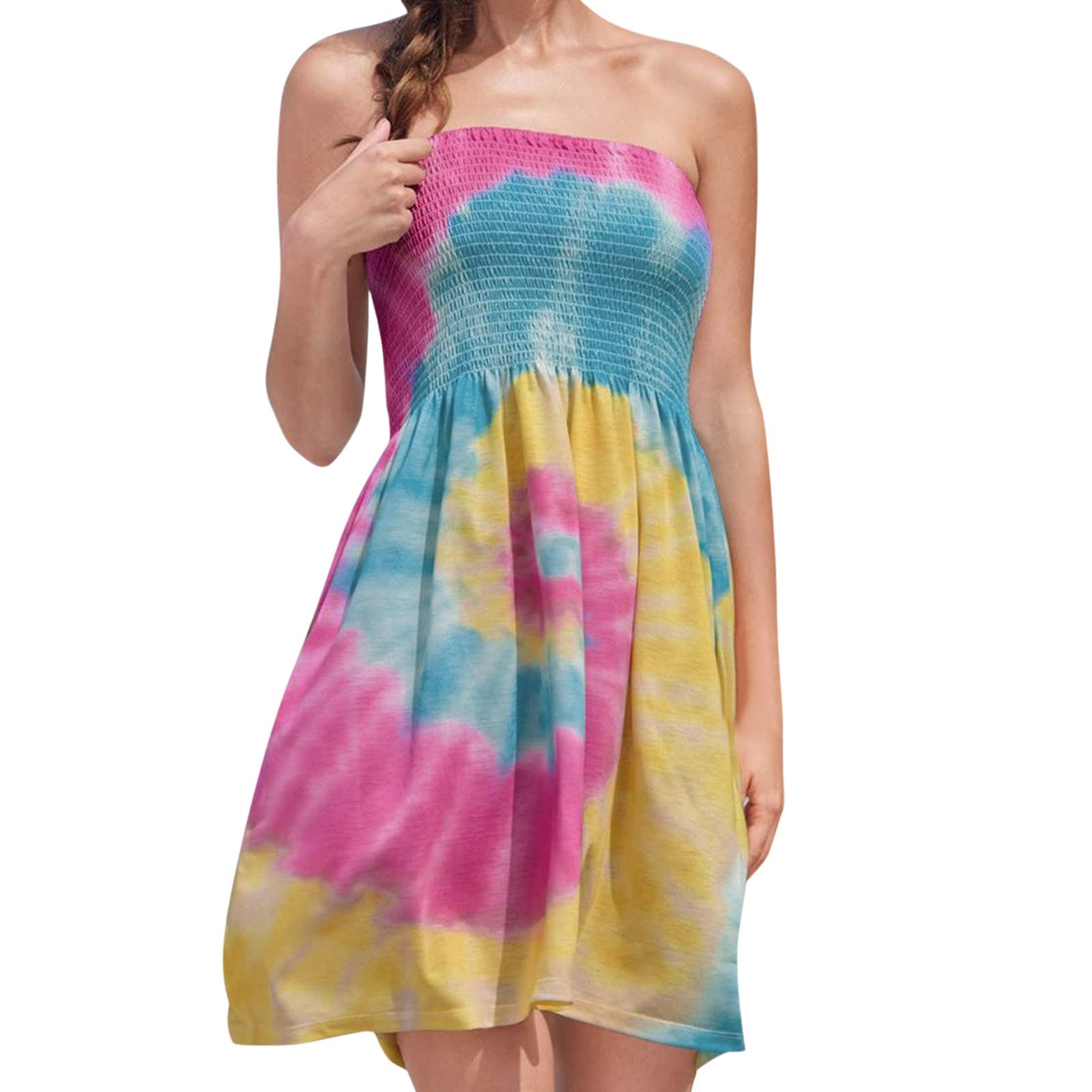 Women's Summer Dresses - Strapless Boho Floral Print Sundress & Beach Cover Up | Perfect for Beach Vacations, Pool Parties & Summer Outings