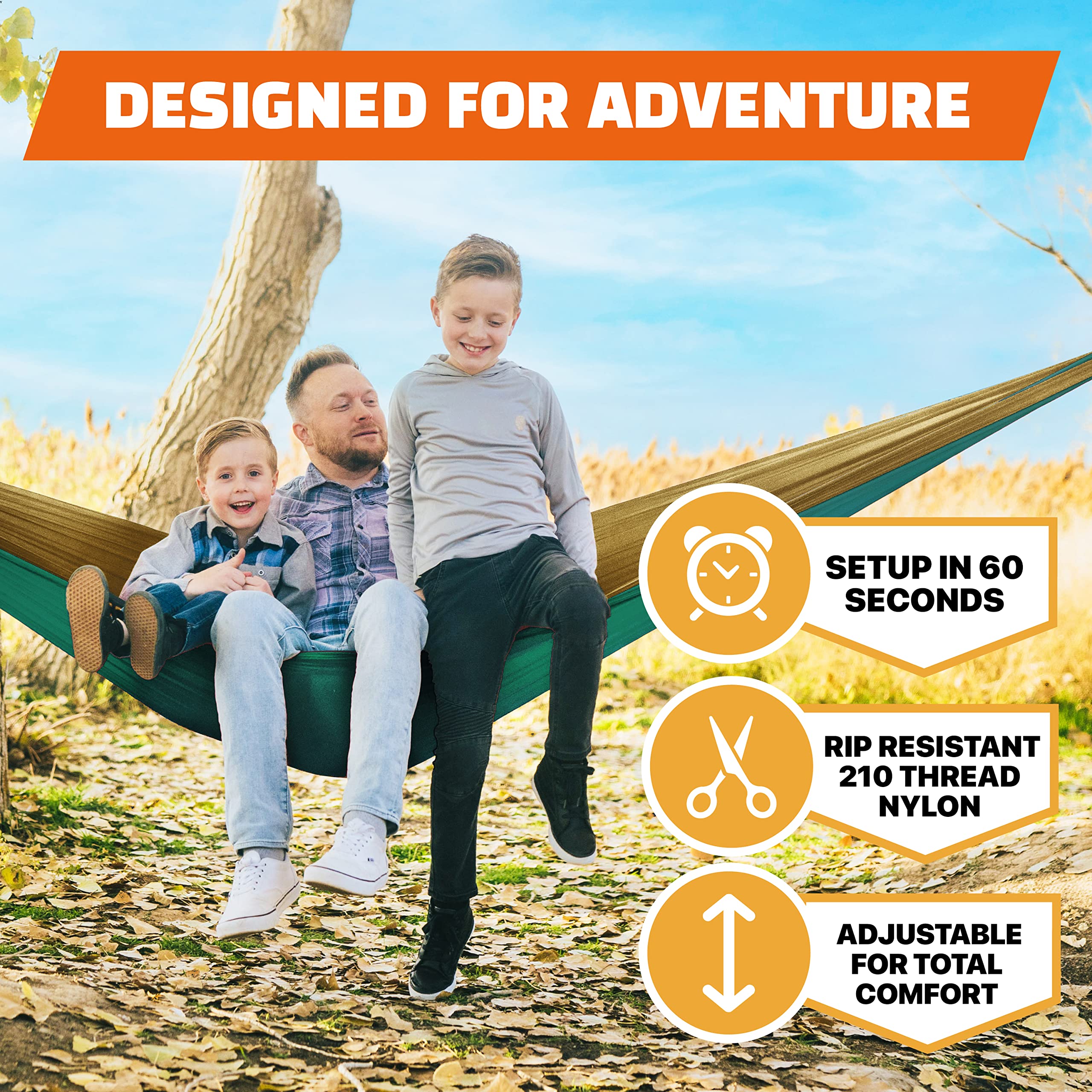 **MalloMe Portable Camping Hammock for Adults & Kids - Heavy Duty Single & Double 2-Person Outdoor Hammock with Tree Straps - Perfect for Backpacking, Travel, Beach, and Backyard Relaxation**