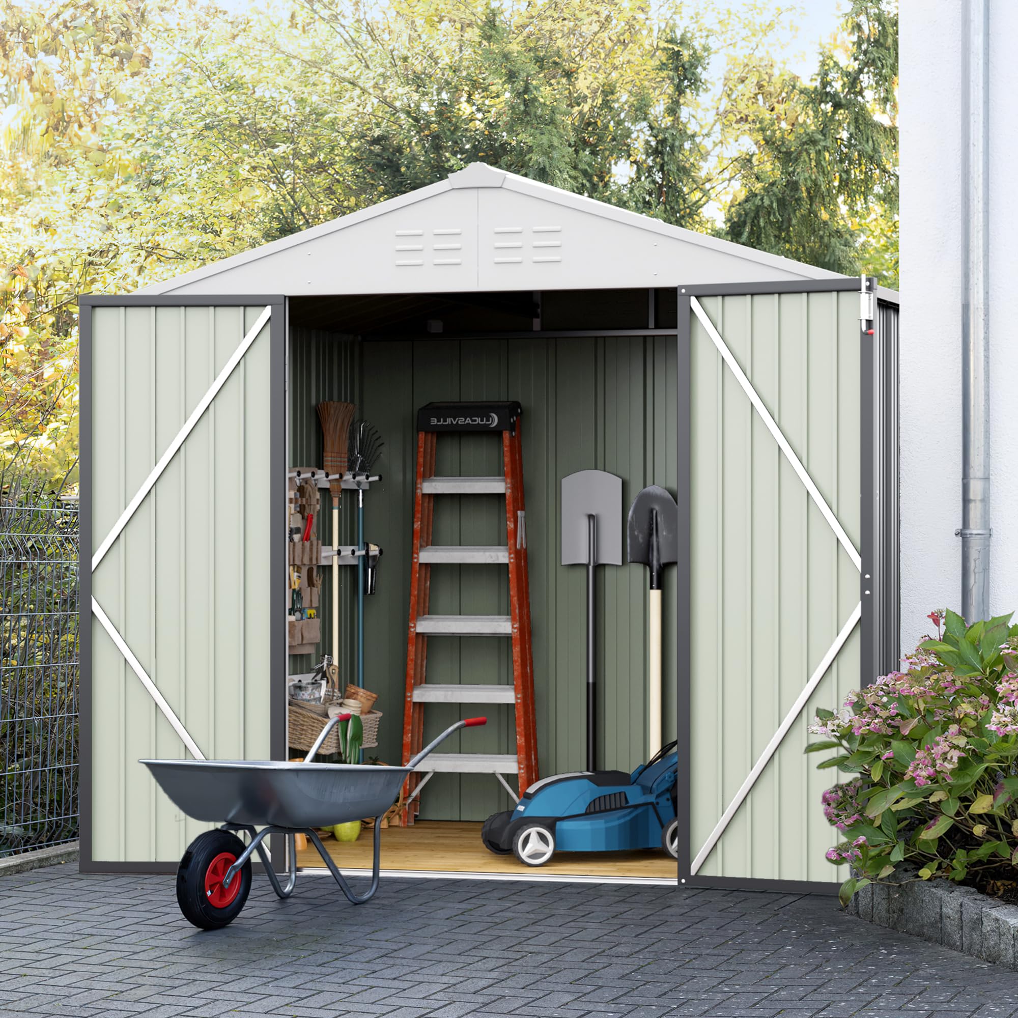 JUMMICO 6x8 FT Metal Outdoor Storage Shed - Lockable Waterproof Garden Tool Shed for Backyard, Patio & Lawn - Heavy Duty Grey Steel Utility Shed (Perfect for Storing Lawn Mowers, Bikes & Outdoor Equipment)