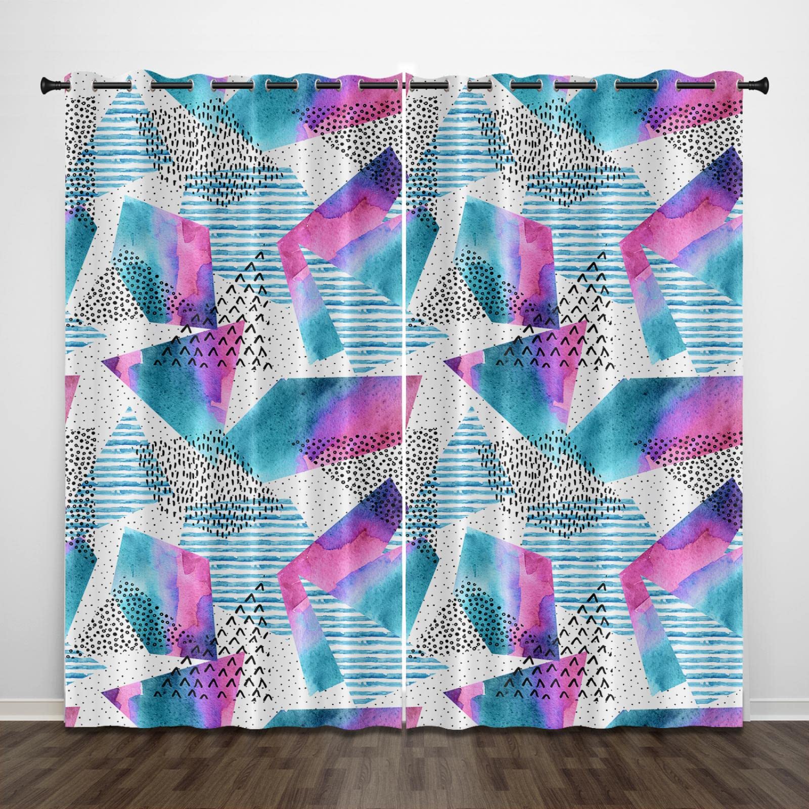 Blackout Curtains 79x84 Inch - Purple Abstract Geometric Thermal Insulated Room Darkening Eyelet Curtains for Bedroom, Living Room & Nursery | Super Soft Fabric, Noise Reducing, Energy Saving | Perfect for Home Theater, Shift Workers & Light Sleepers (Set of 2 Panels)