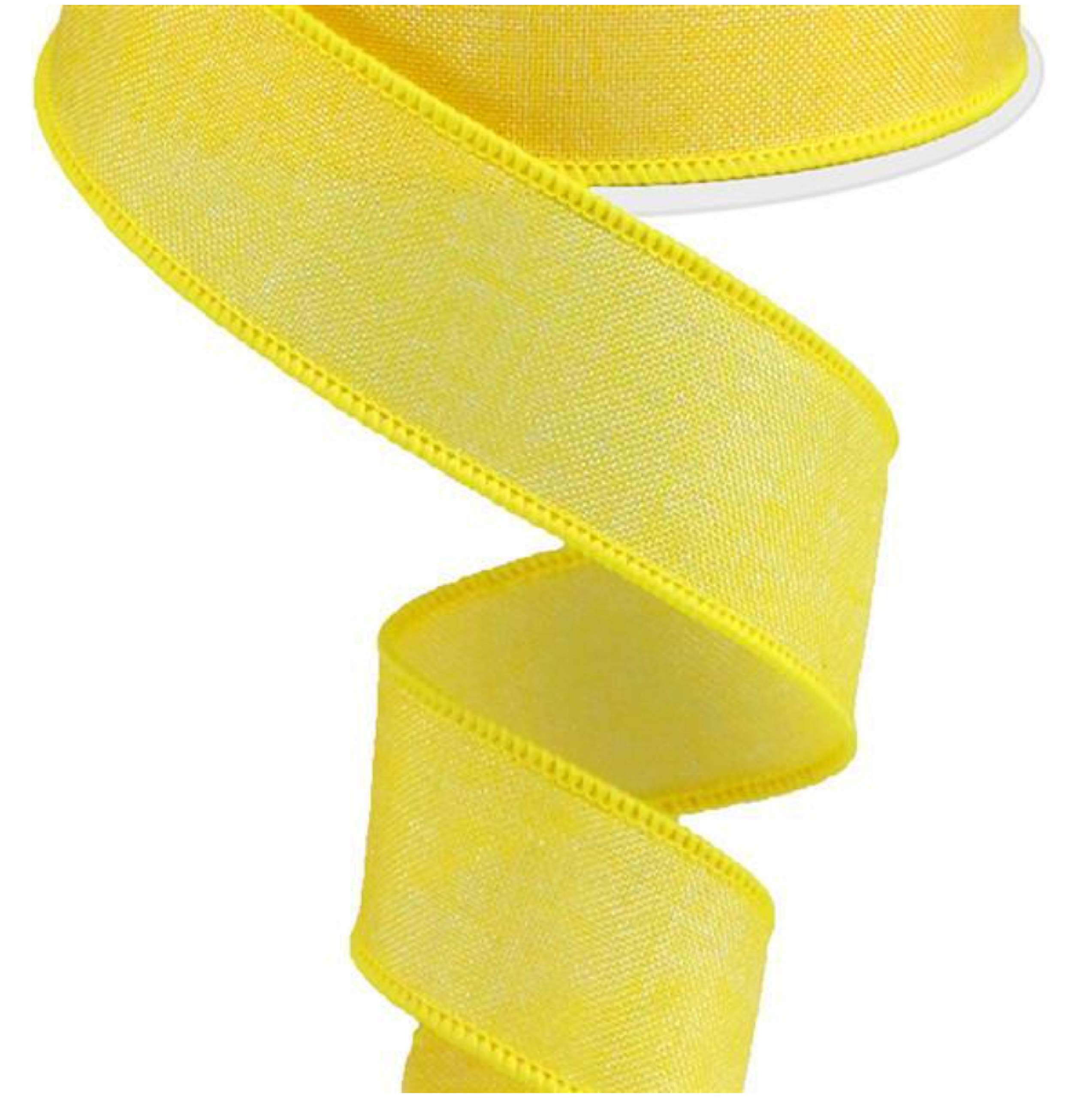 Shiny Solid Canvas Wired Edge Ribbon - 1.5 Inch x 10 Yards - Yellow Decorative Ribbon for Gift Wrapping, Bow Making, Floral Arrangements, DIY Crafts and Party Decorations