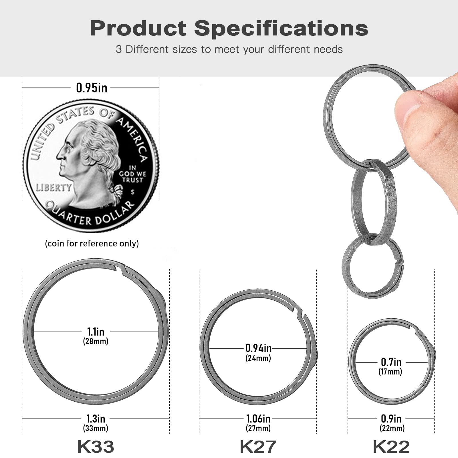 Titanium Key Rings for Keychain - Heavy Duty Side-Pushing Split Keyrings (10-Pack) - Durable Keychain Accessories for Home, Office, Car & Travel Organization