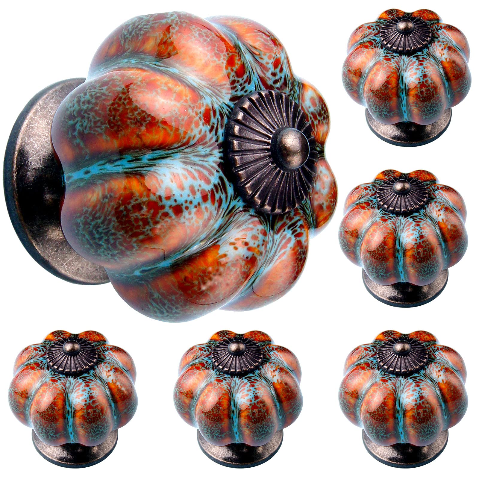 OLAYA Vintage Ceramic Cabinet Knobs - Pumpkin Shape Drawer Pulls for Closet, Dresser & Furniture (Set of 60, Pumpkin Blue) | Perfect for Farmhouse, Cottage & Shabby Chic Home Decor