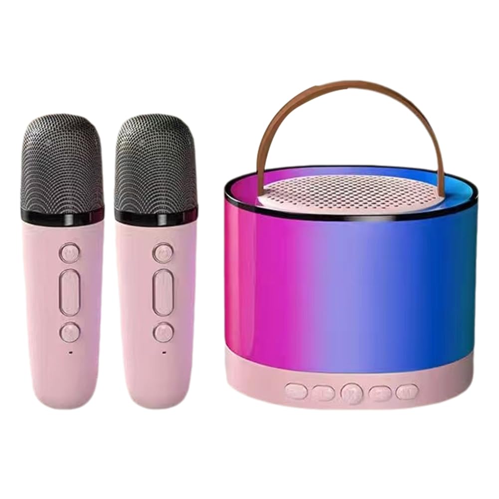 Pink Mini Karaoke Machine with 2 Wireless Microphones - Portable Bluetooth Speaker for Kids & Adults - Perfect for Home Parties, Travel & Outdoor Singing Fun