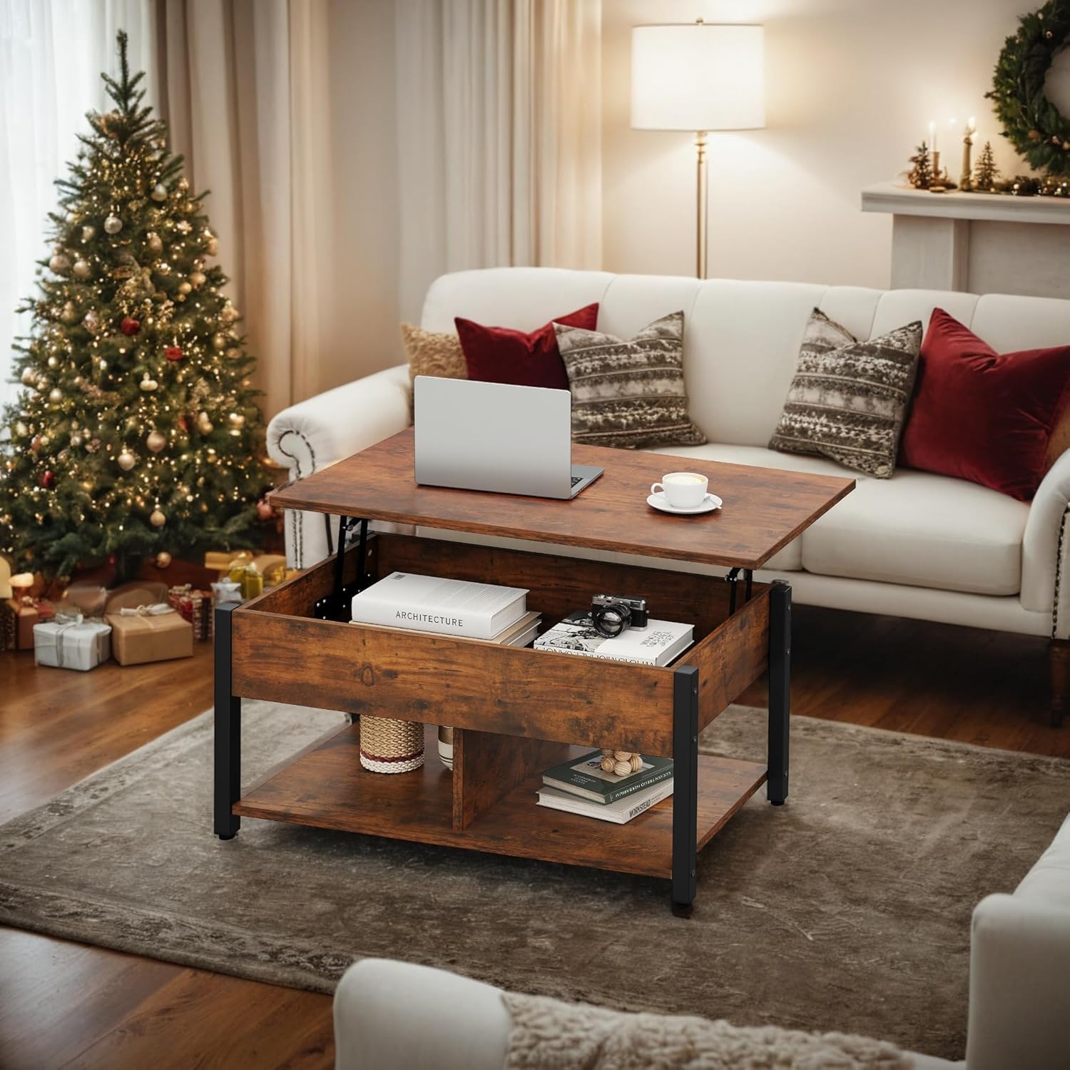 YITAHOME Lift Top Coffee Table with Large Hidden Storage - Rustic Brown Wood Lift-Up Center Table for Living Room & Office - Perfect for Small Spaces, Storage Solutions, and Multi-Functional Use