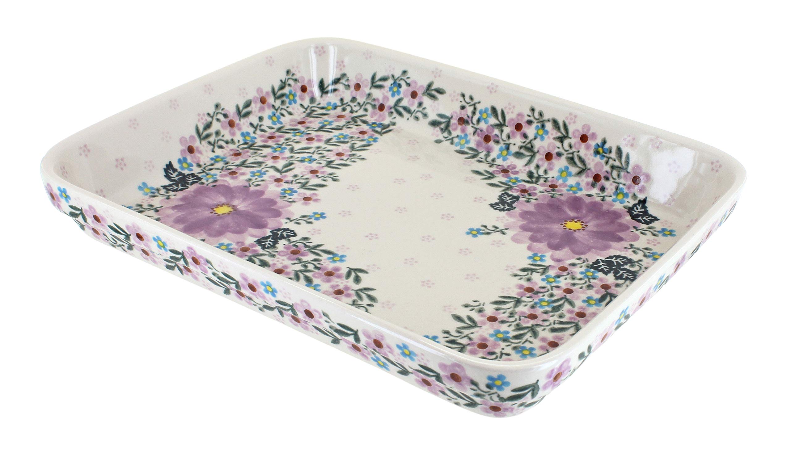 Blue Rose Polish Pottery Lilac Garden Large Rectangular Baker - Handmade Ceramic Baking Dish for Casseroles, Lasagna & Desserts - Perfect for Oven, Serving & Home Decor