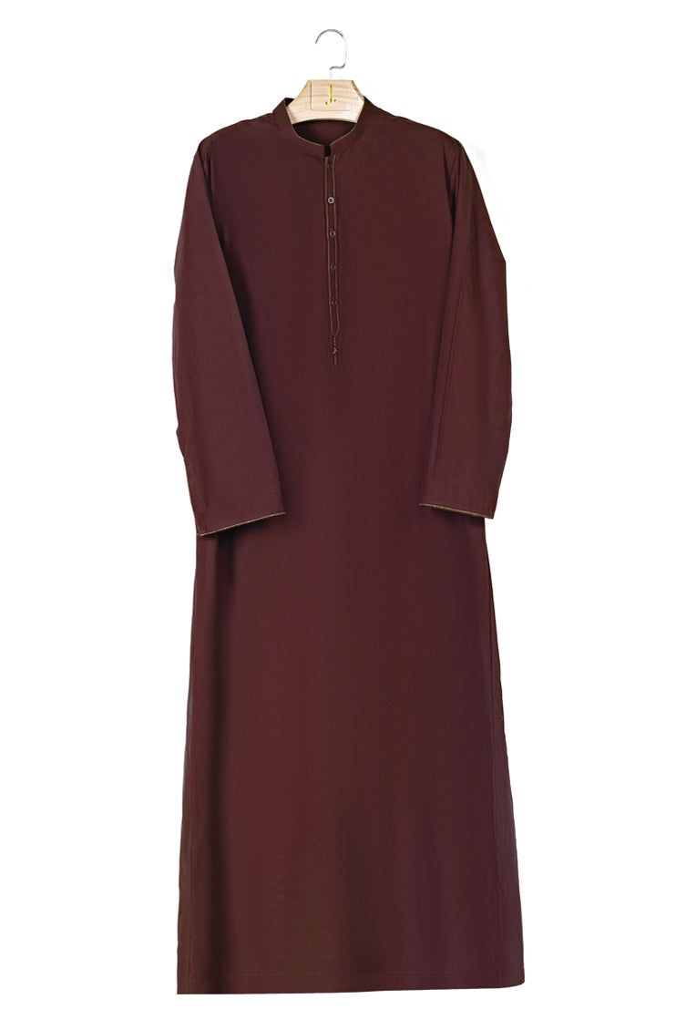 Premium Cambric Brown Jubba by J. Junaid Jamshed - Elegant Islamic Prayer Dress for Men - Perfect for Daily Salah, Jummah Prayer & Special Occasions