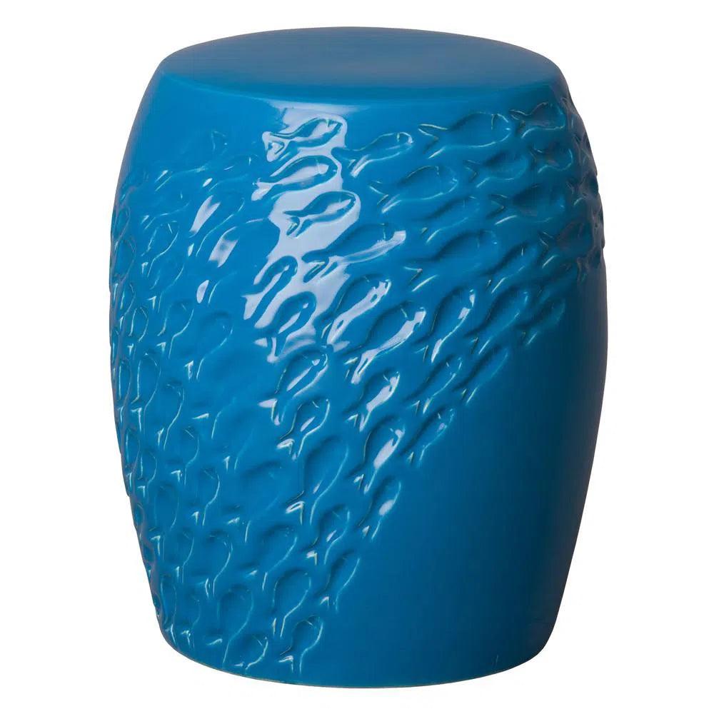 17 Inch Ceramic Garden Stool - Handcrafted Outdoor Fish Design Seat for Patio, Porch & Lawn Decor - Perfect for Garden, Poolside & Outdoor Relaxation