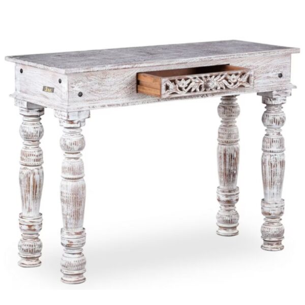 French Provincial Style White Carved Wood Console Table - Elegant Entryway & Living Room Furniture for Home Decor